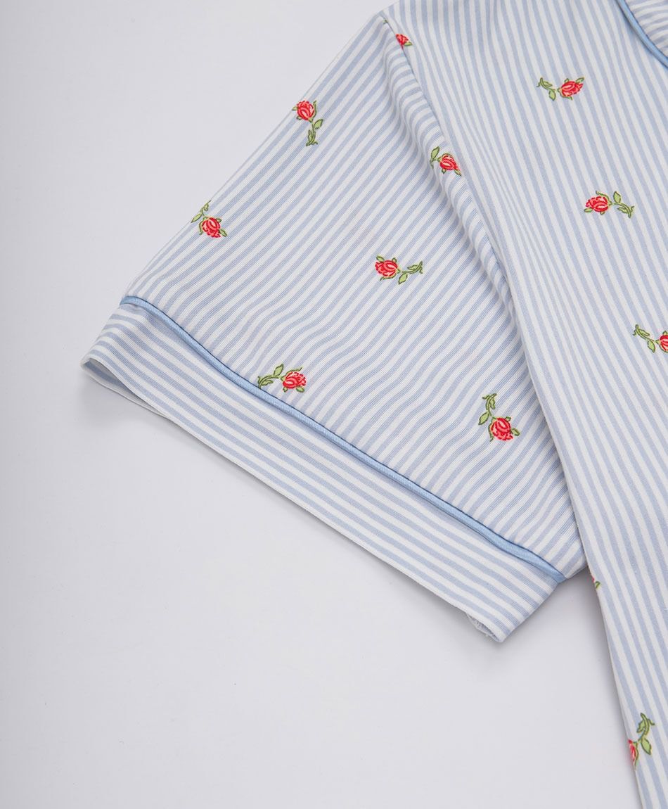 Pijama mujer camisero l&iacute;neas florcitas