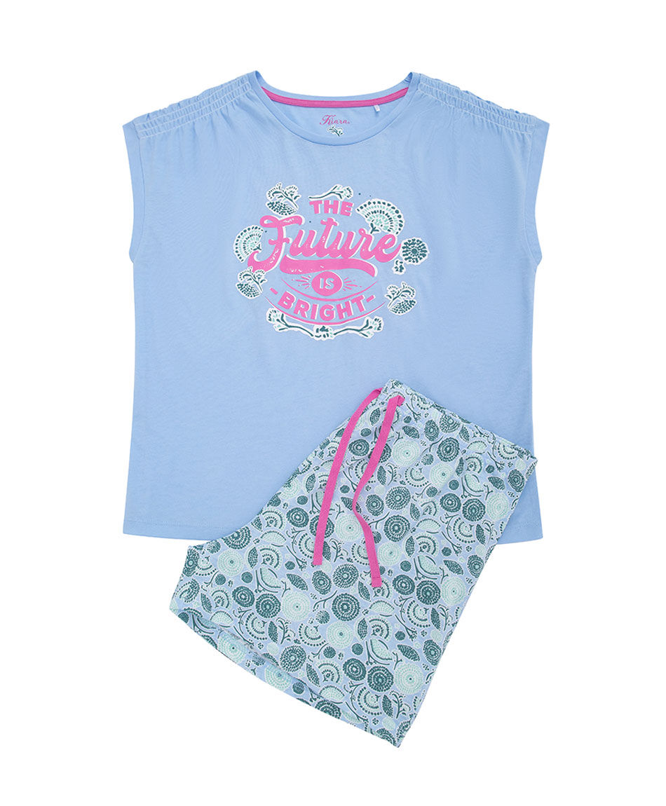 Pijama mujer sin mangas celeste