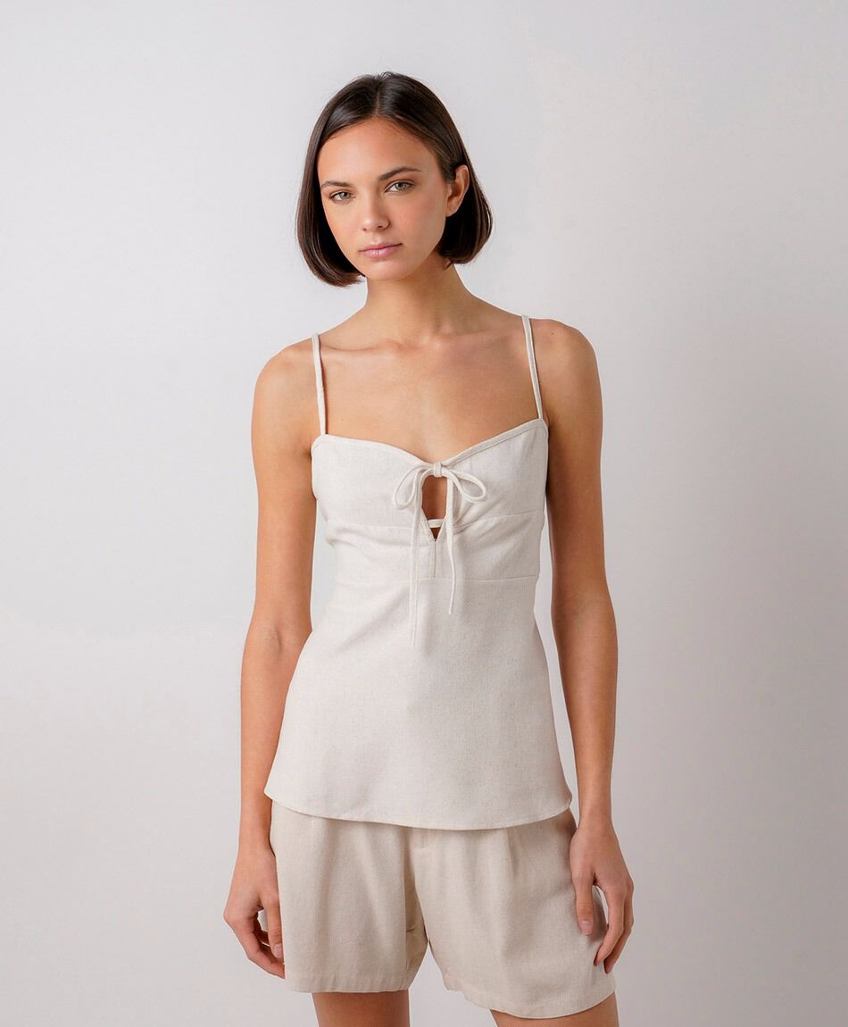 Camisa mujer lazo frontal lino