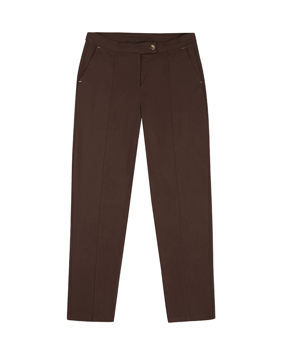 Pantal&oacute;n mujer caf&eacute; detalle dorado
