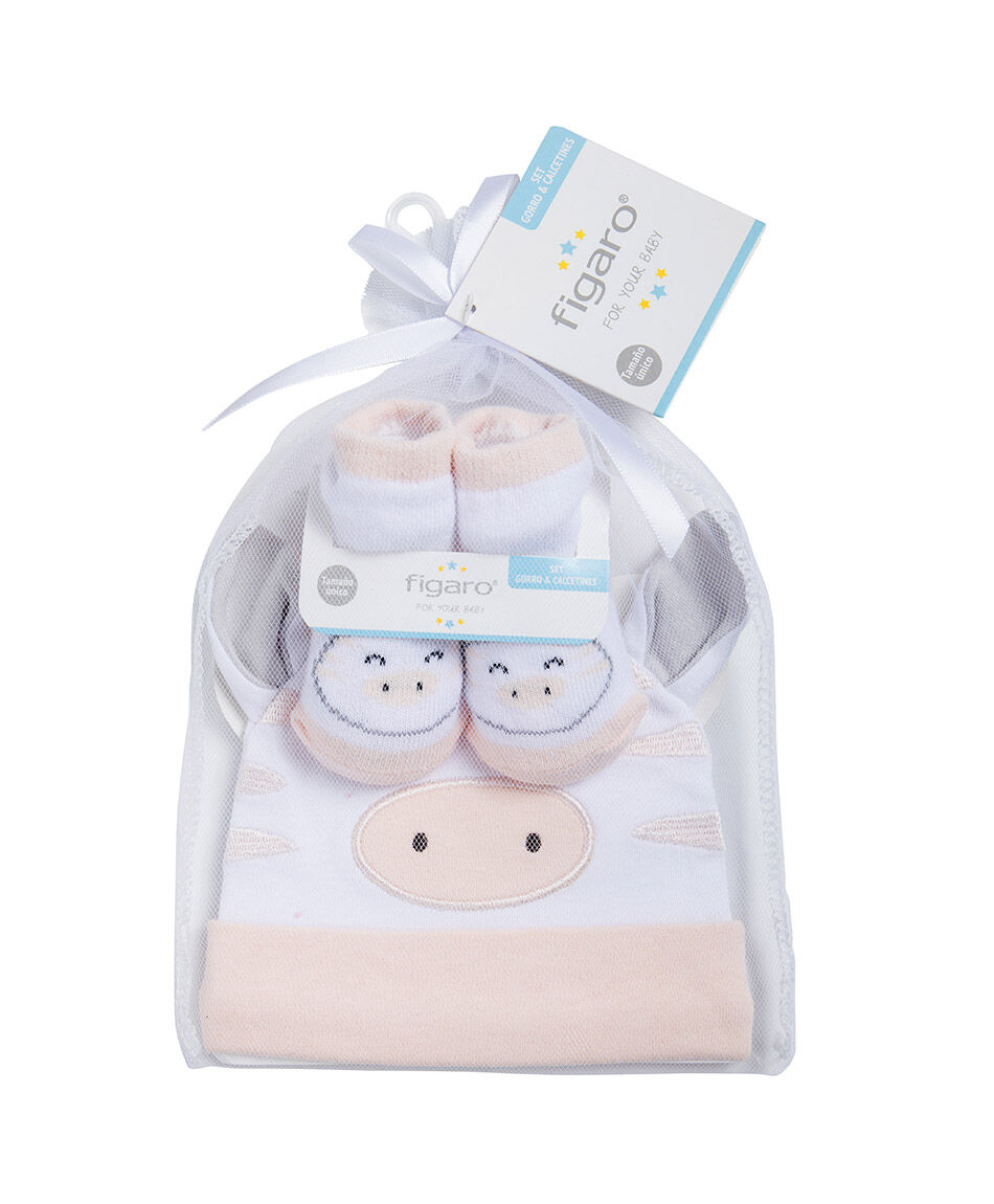 Set gorra + medias beb&eacute; vaquita