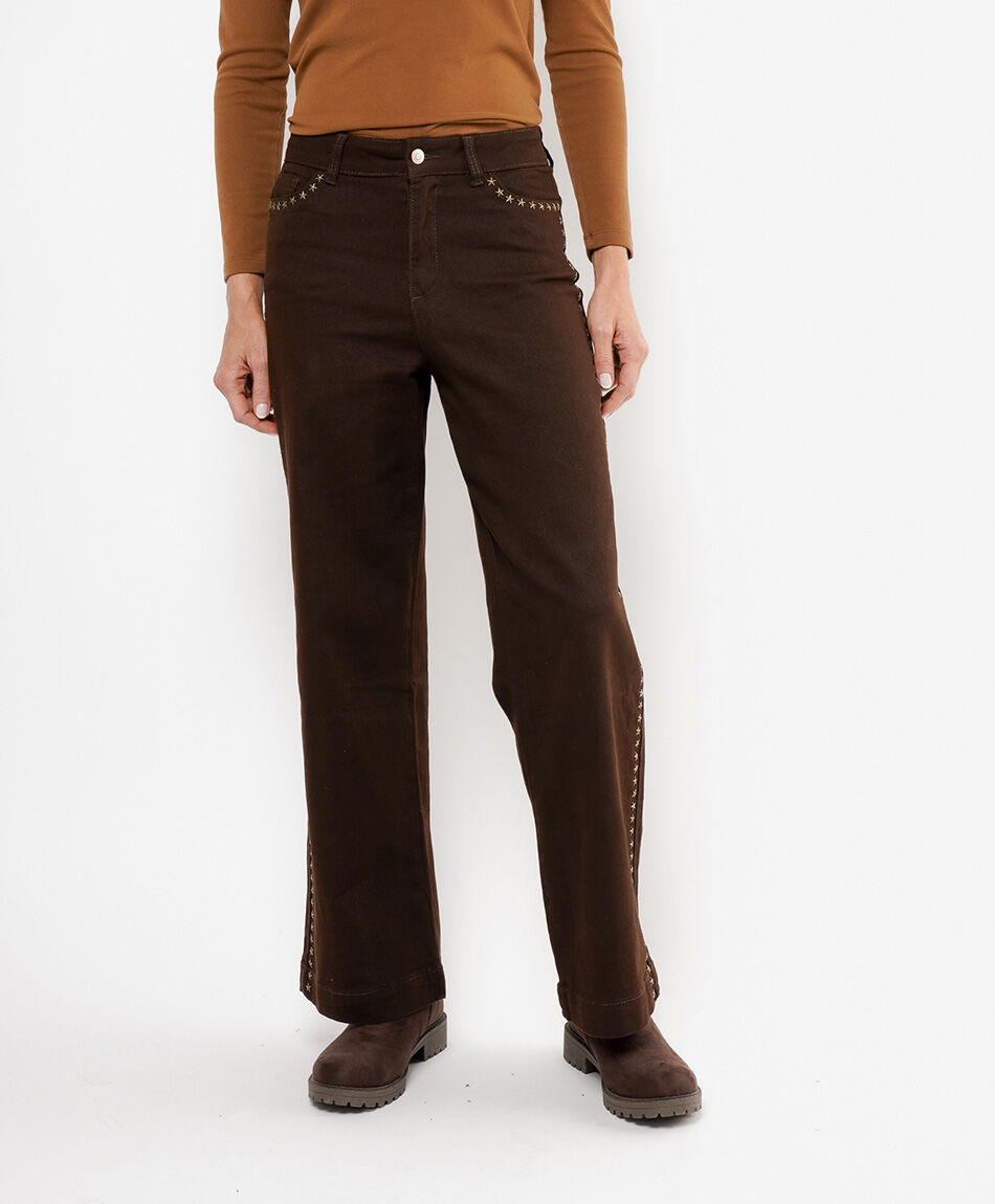 Jeans mujer straight estrellas costuras