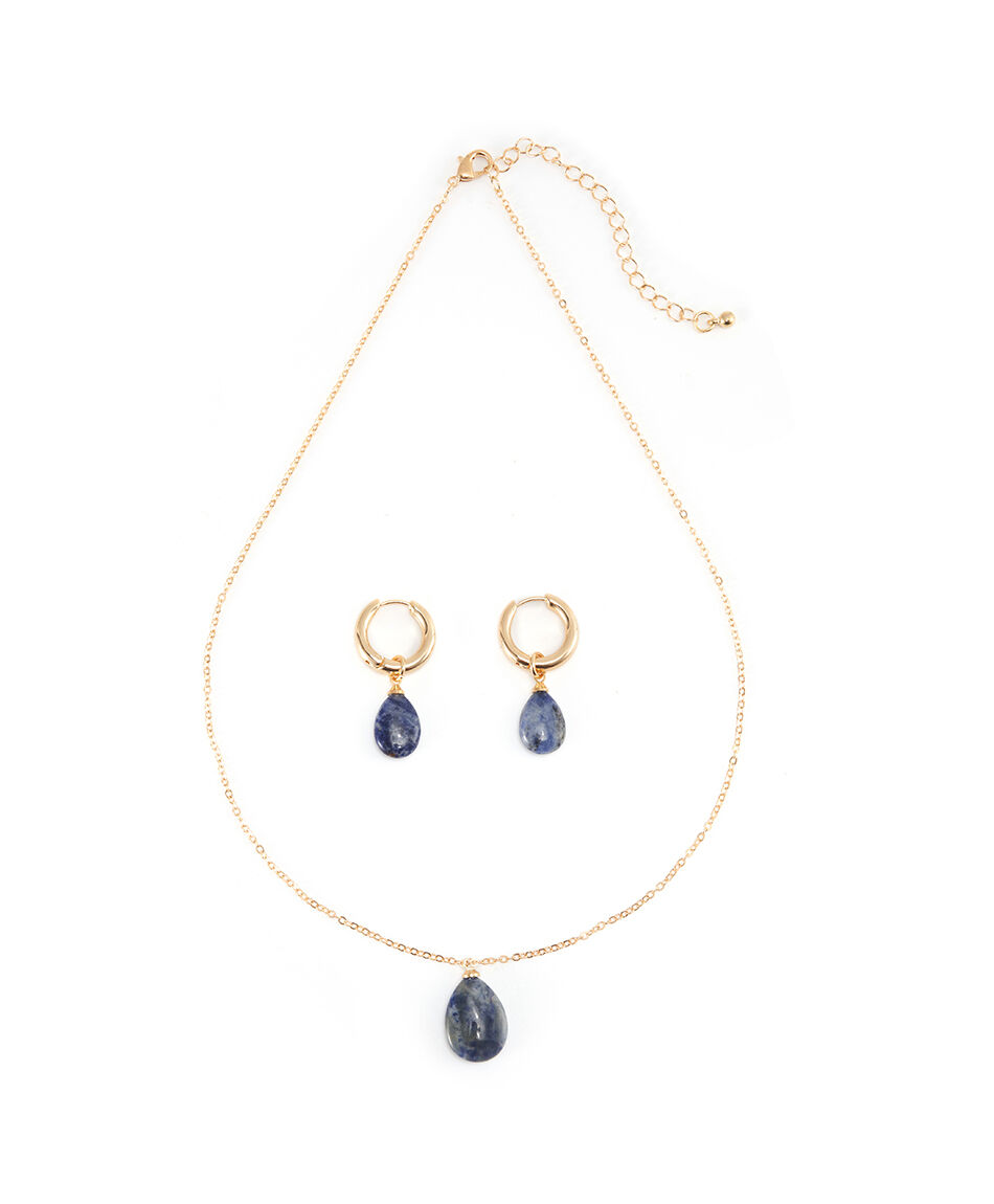 Set collar + aros mujer piedras azules