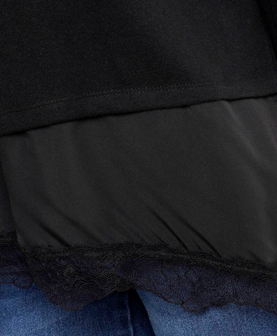 Remera mujer detalle basta encaje negra