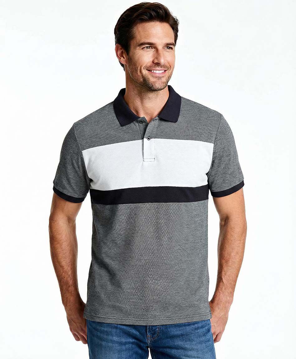 Remera hombre cuello polo grey and black
