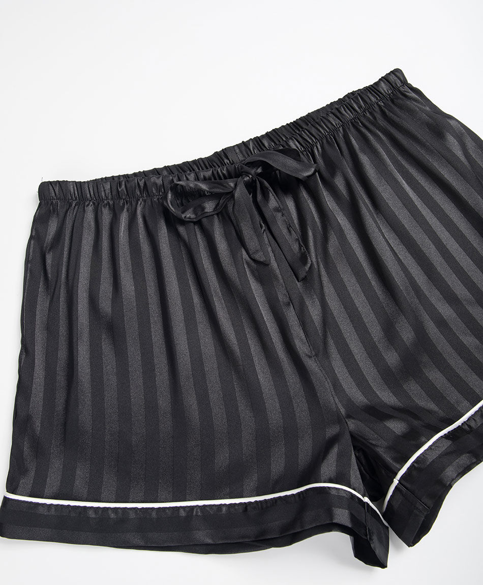 Pijama mujer camisero  sat&iacute;n rayas negro