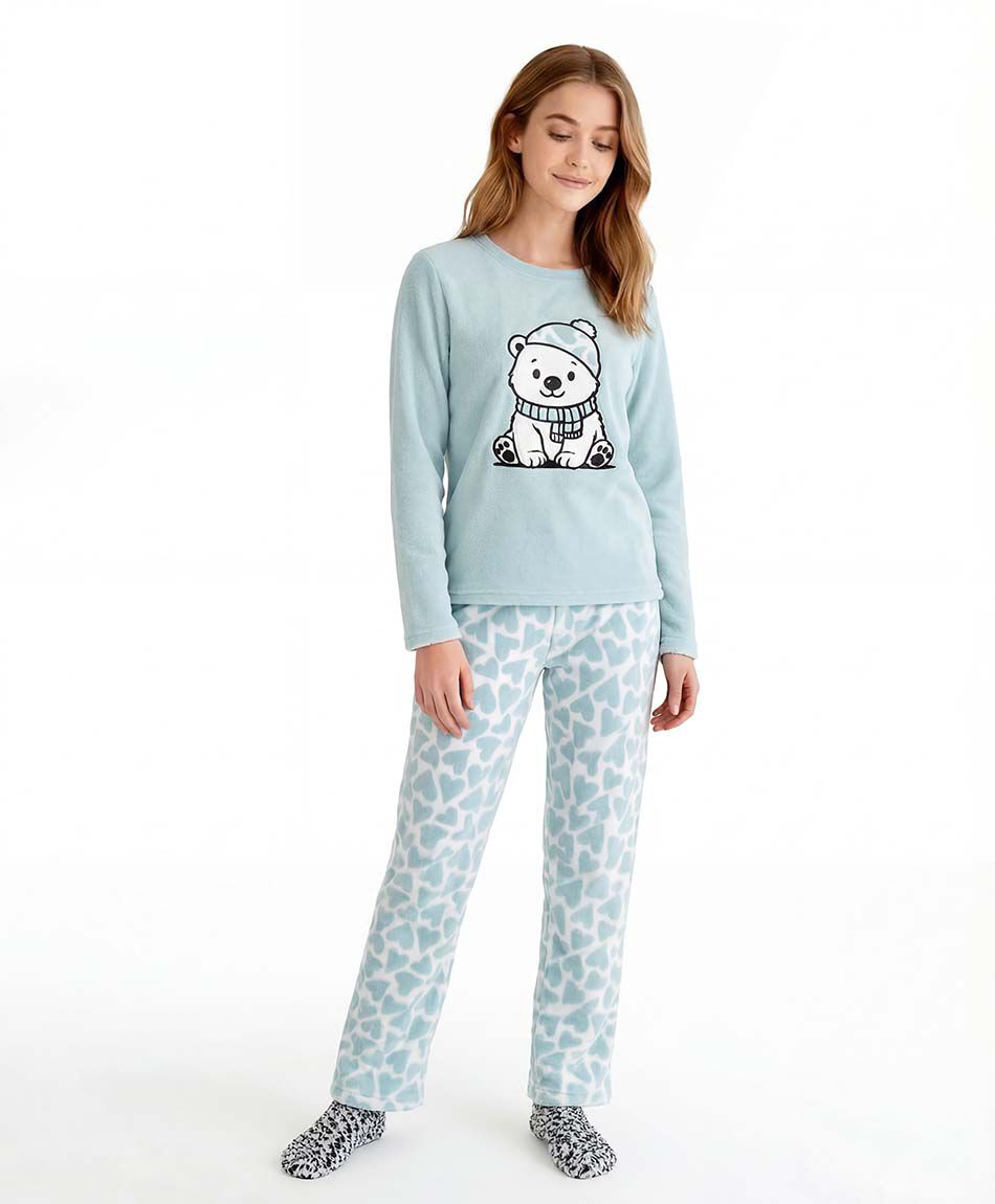 Pack pijama polar + calcetines mujer polar osito