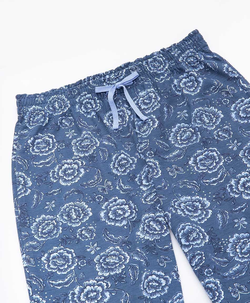 Pijama mujer pantal&oacute;n floreado azul