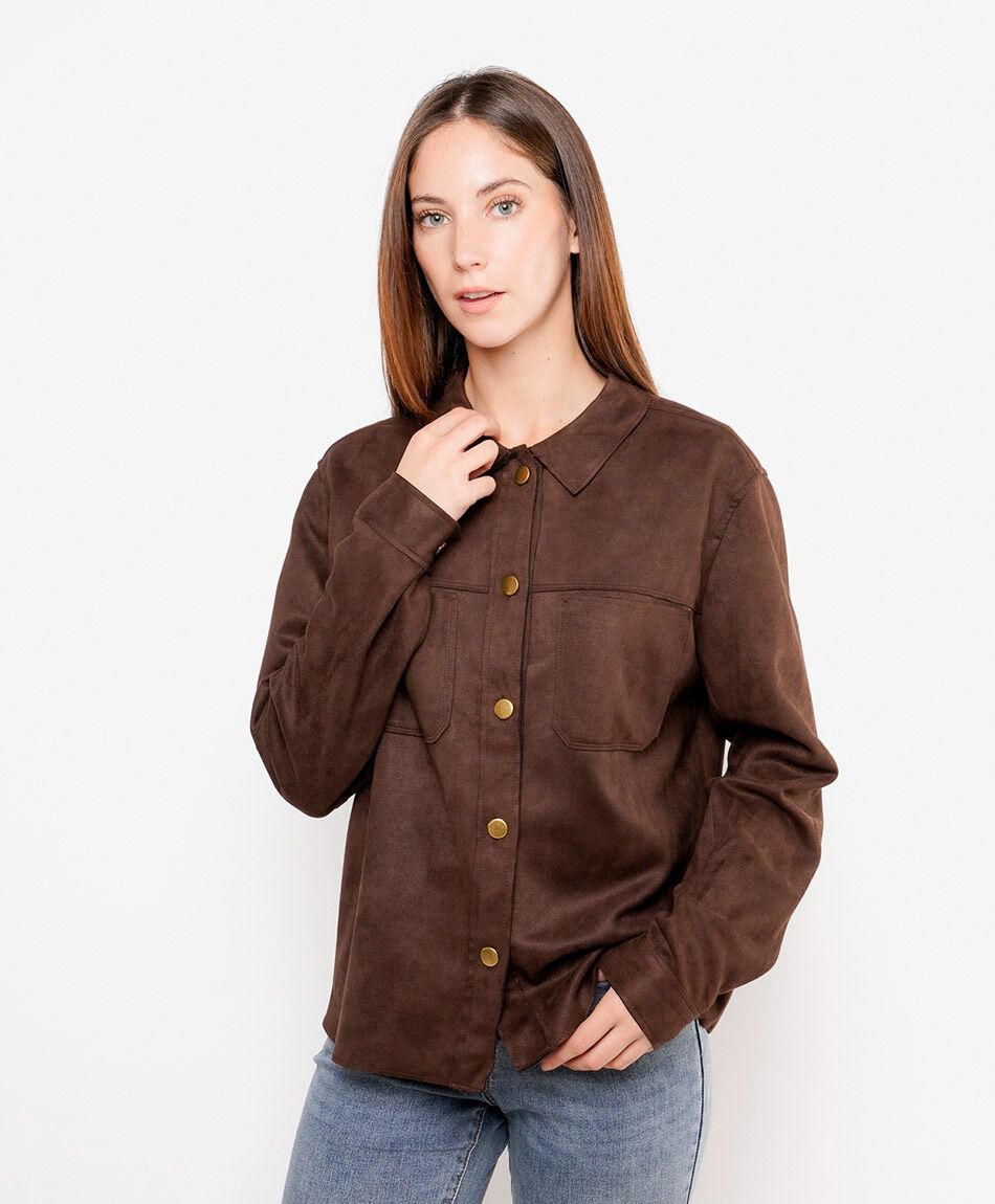 Chaqueta mujer suede botones caf&eacute;