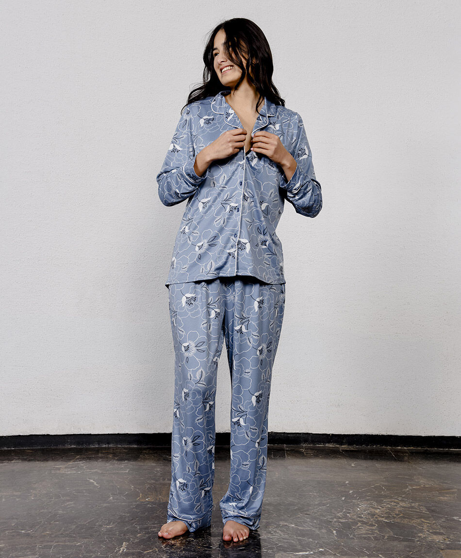 Pijama mujer camisero floreado azul