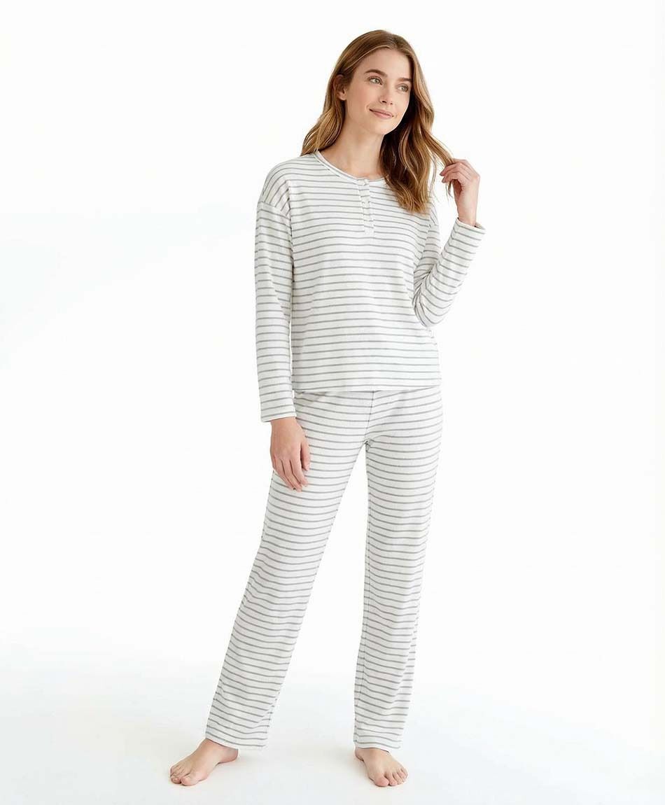 Pijama mujer micropolar cuello botones