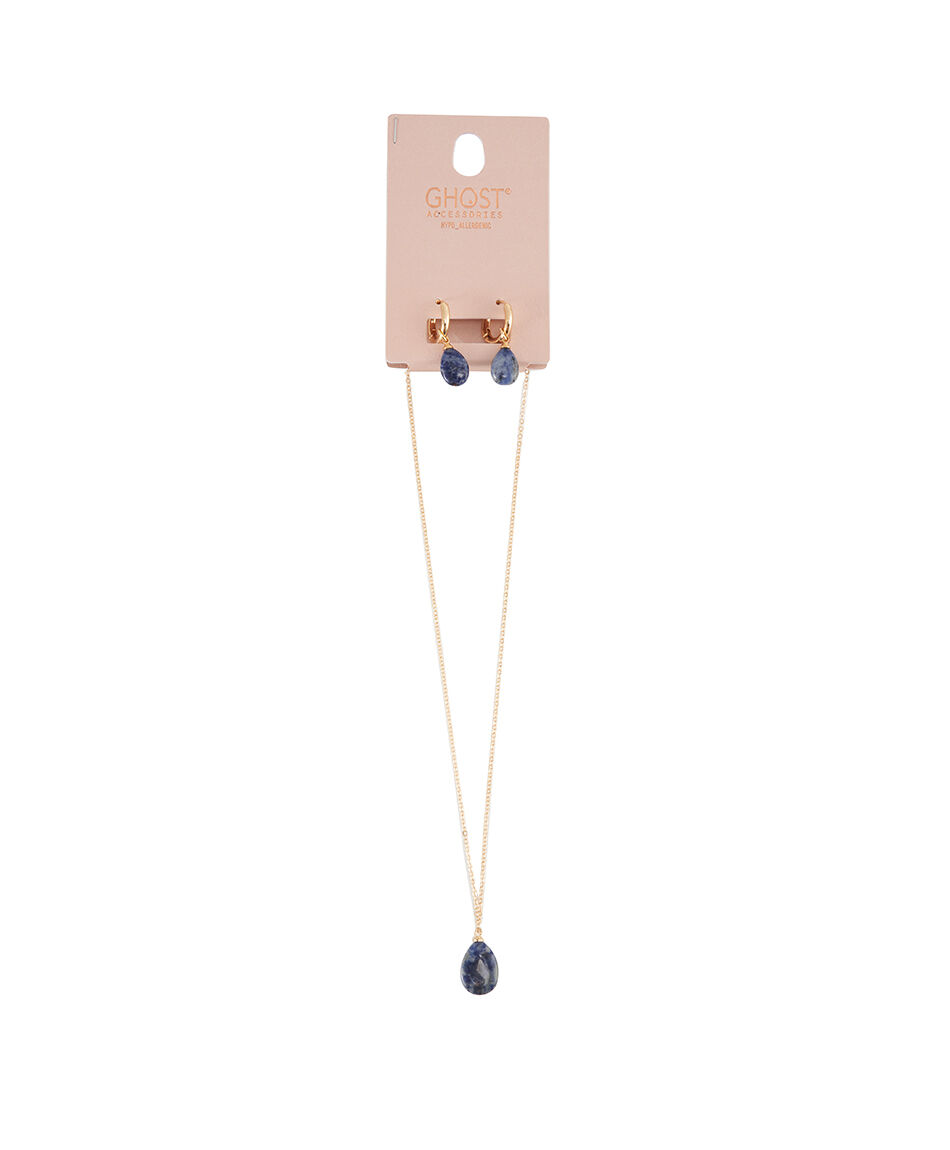 Set collar + aros mujer piedras azules