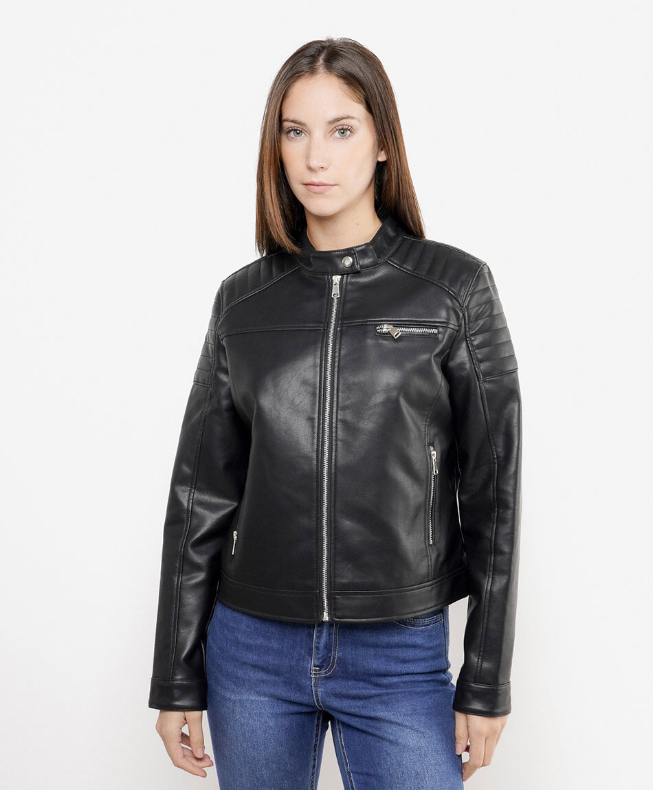 Campera mujer biker eco-cuero negra