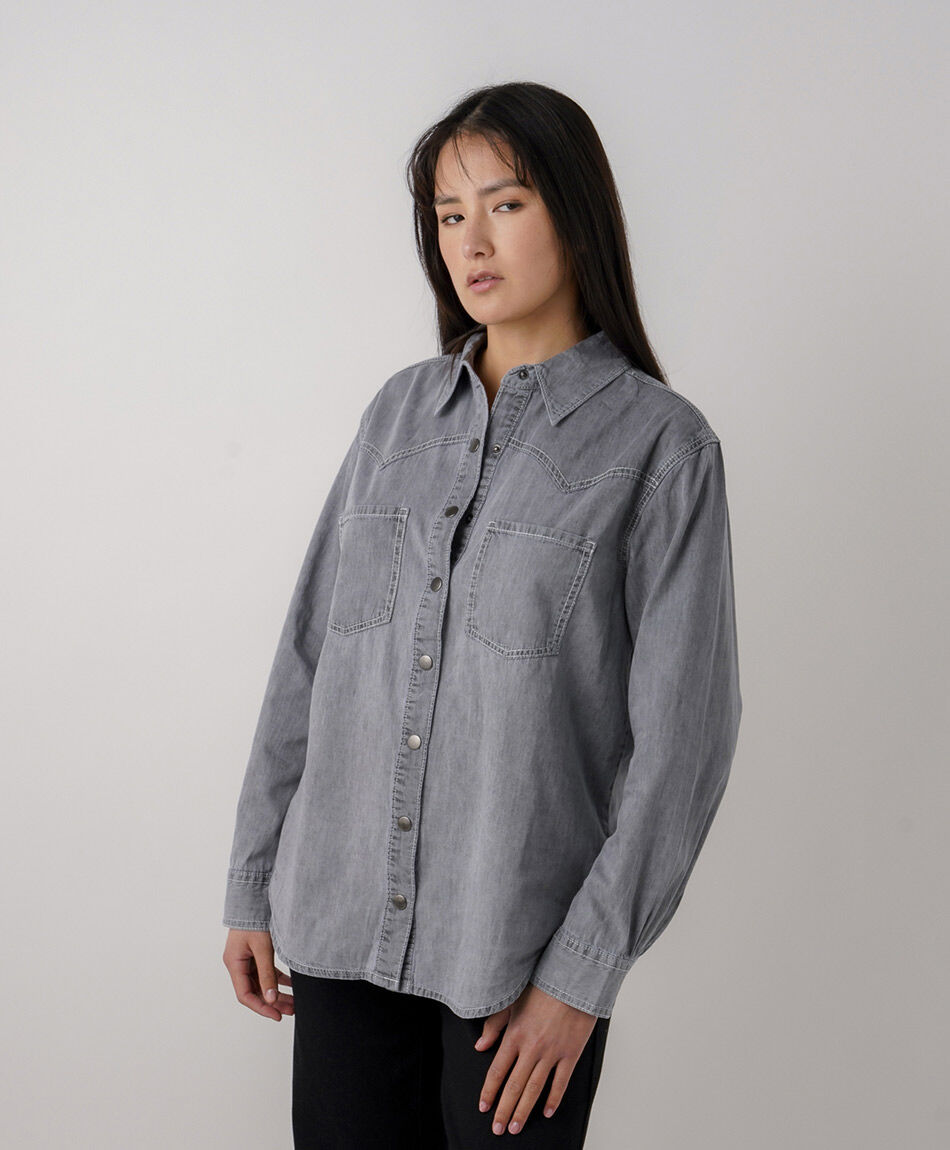 Camisa mujer denim gris