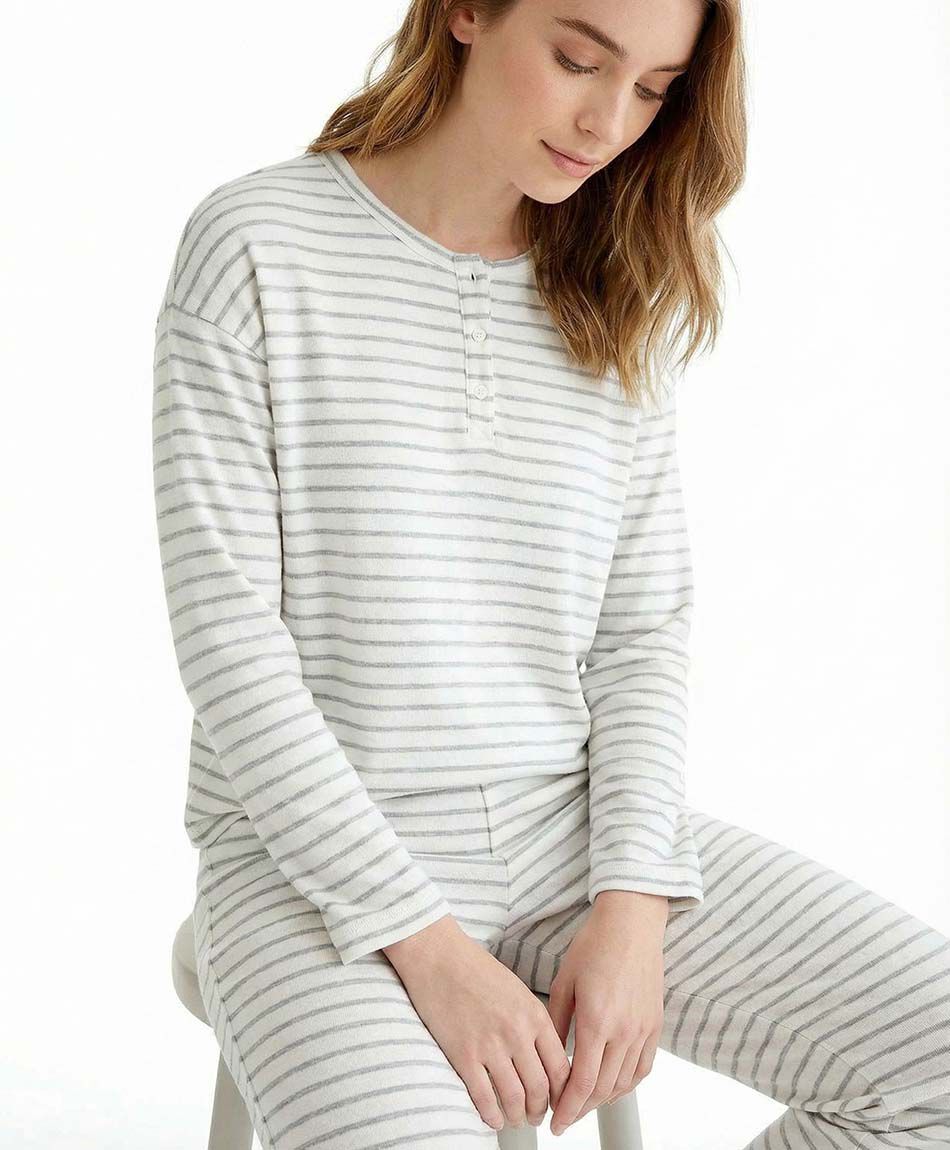 Pijama mujer cuello botones rayas