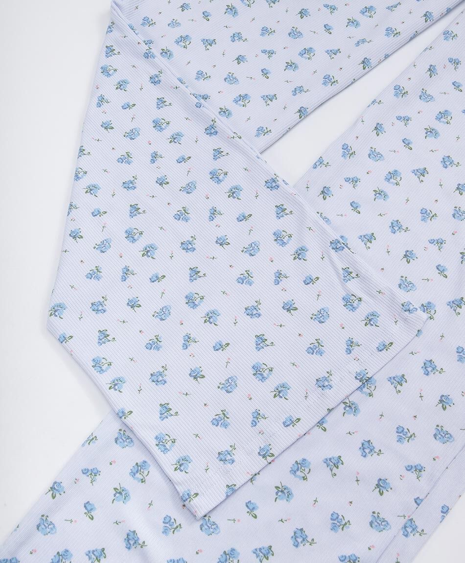 Pijama mujer acanalado florcitas azul