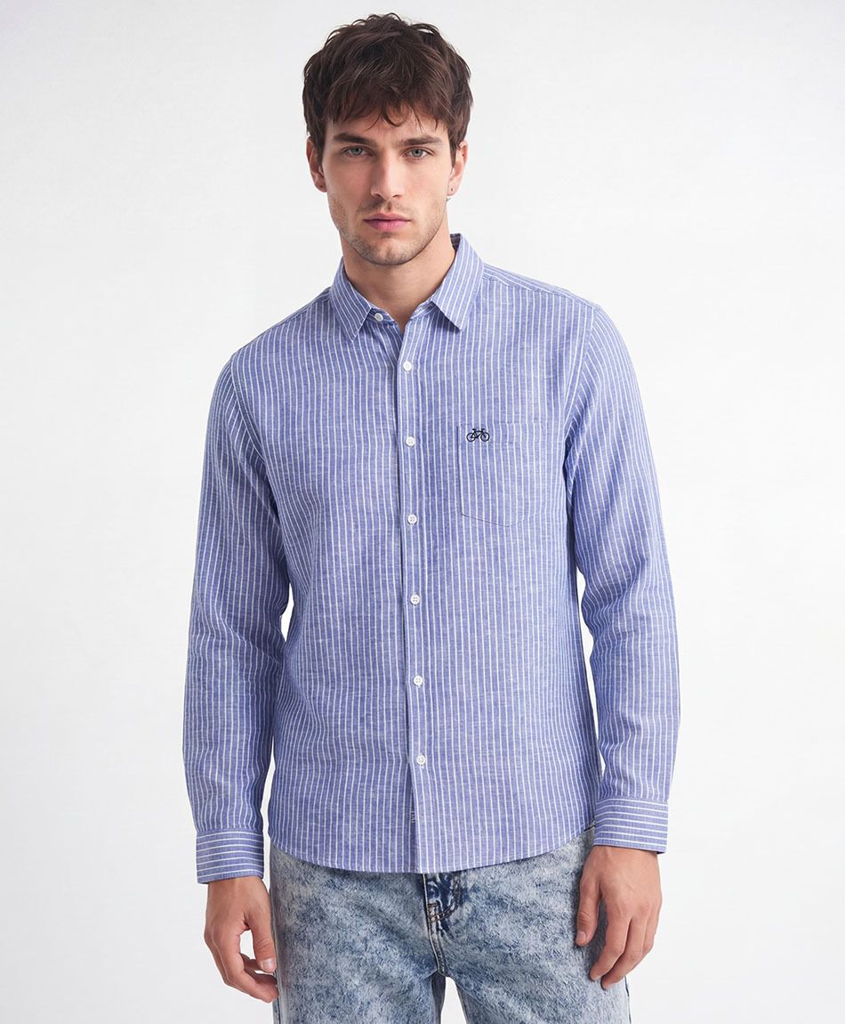 Camisa hombre l&iacute;neas azul