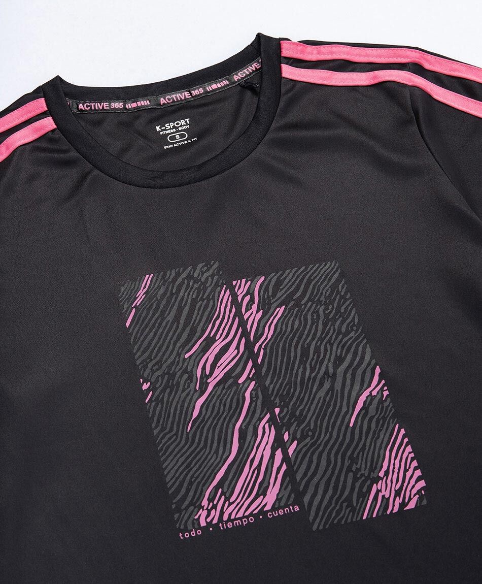 Remera deportiva mujer lineas fucsias