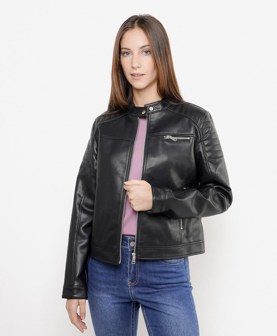 Campera mujer biker eco-cuero negra
