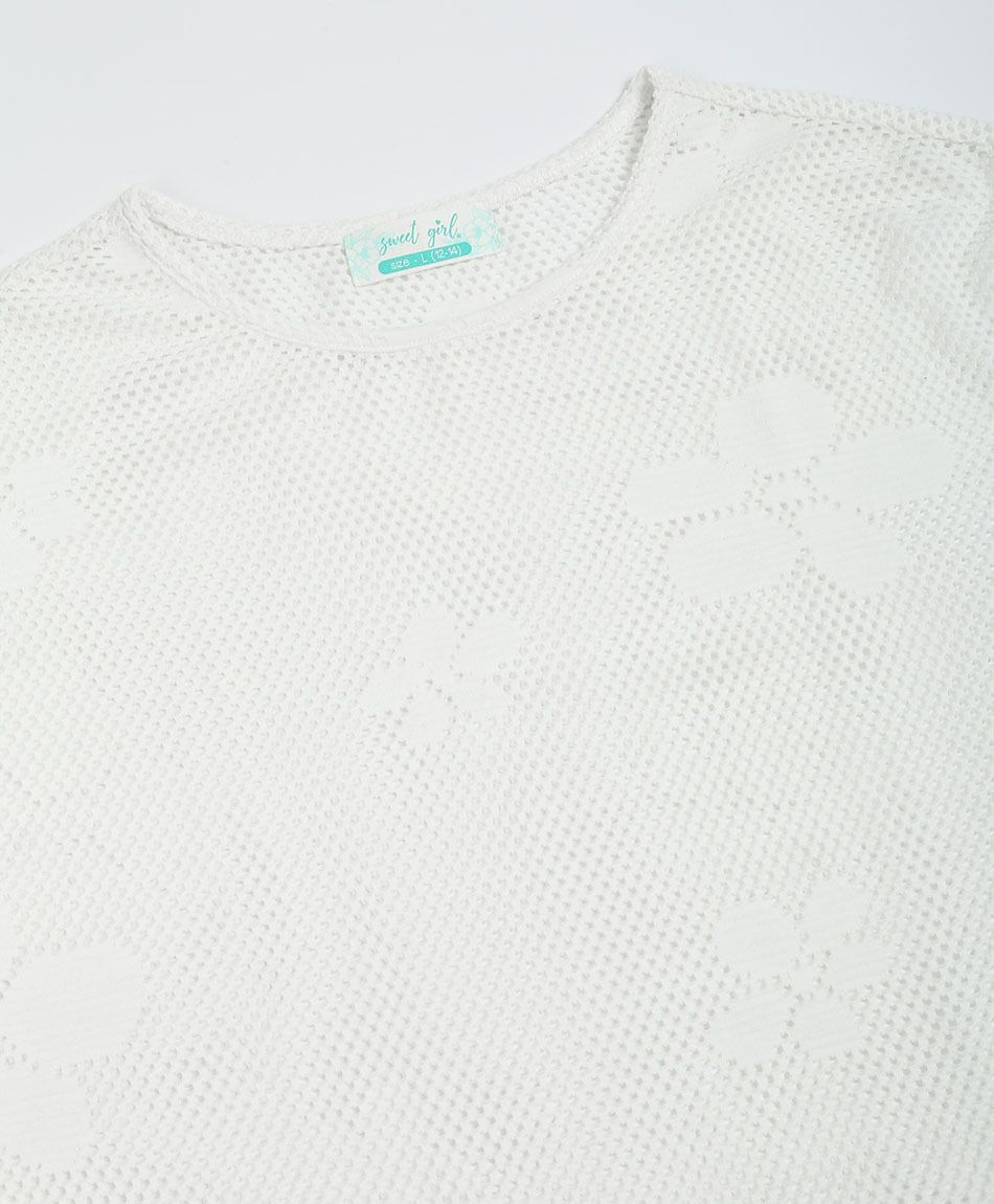 Remera ni&ntilde;a calada  flor blanca