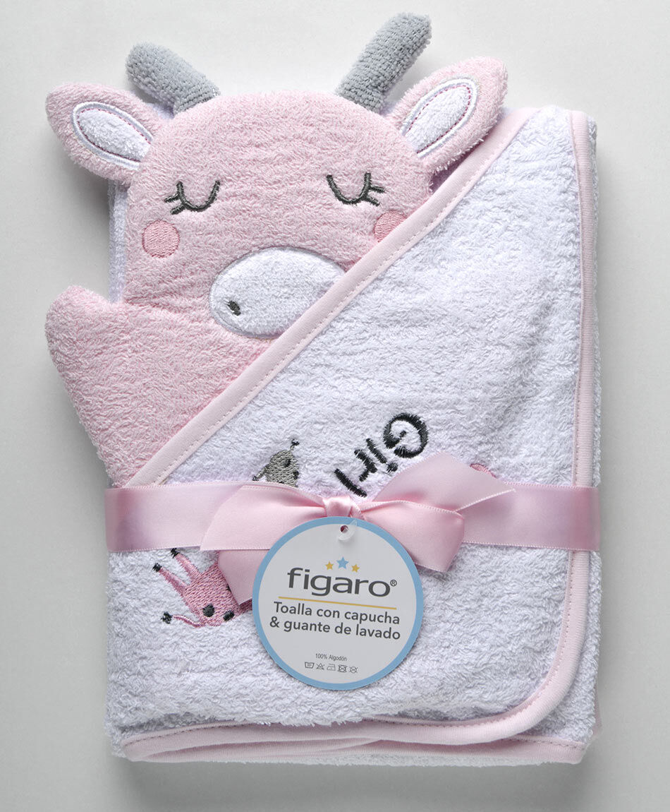 Pack toalla + guante beb&eacute; rosado
