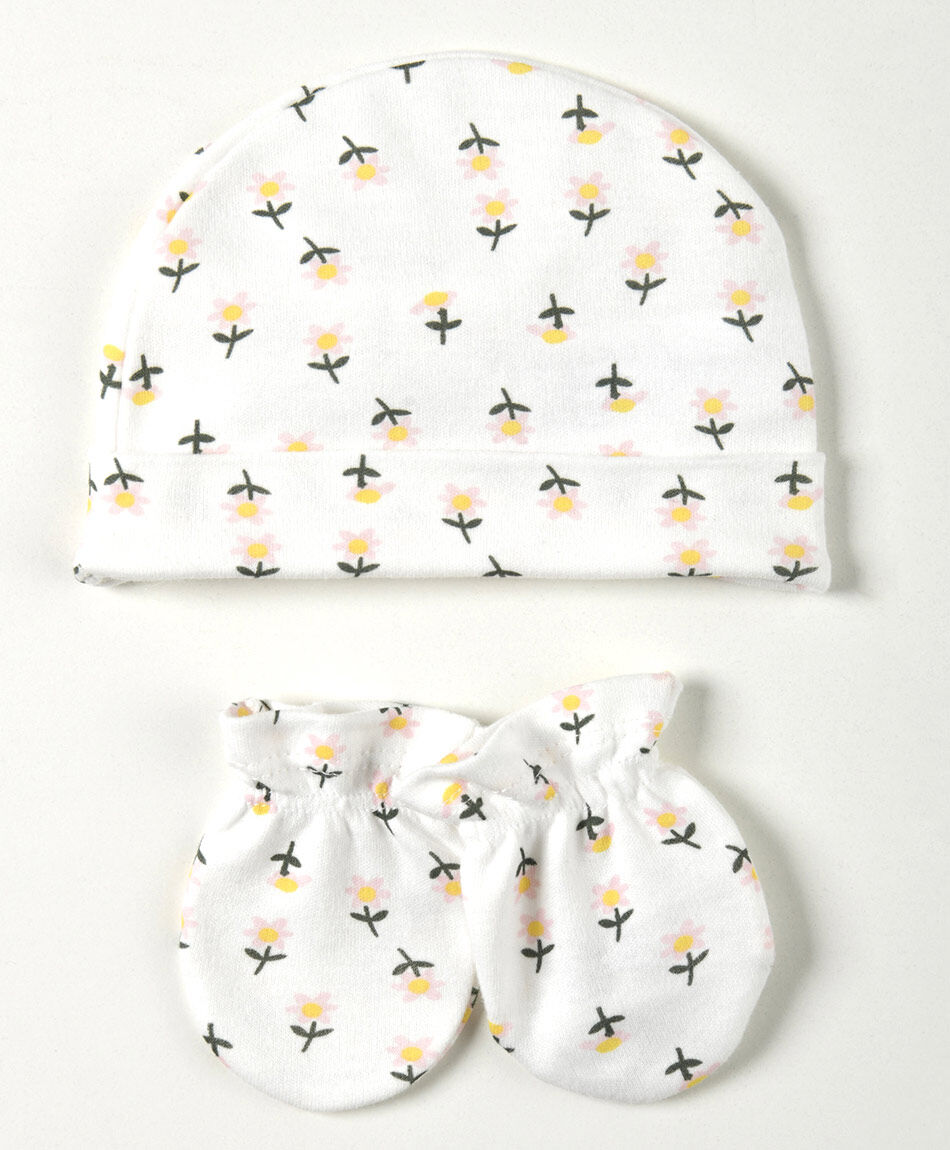 Pack gorra  y mitones beb&eacute; florcitas