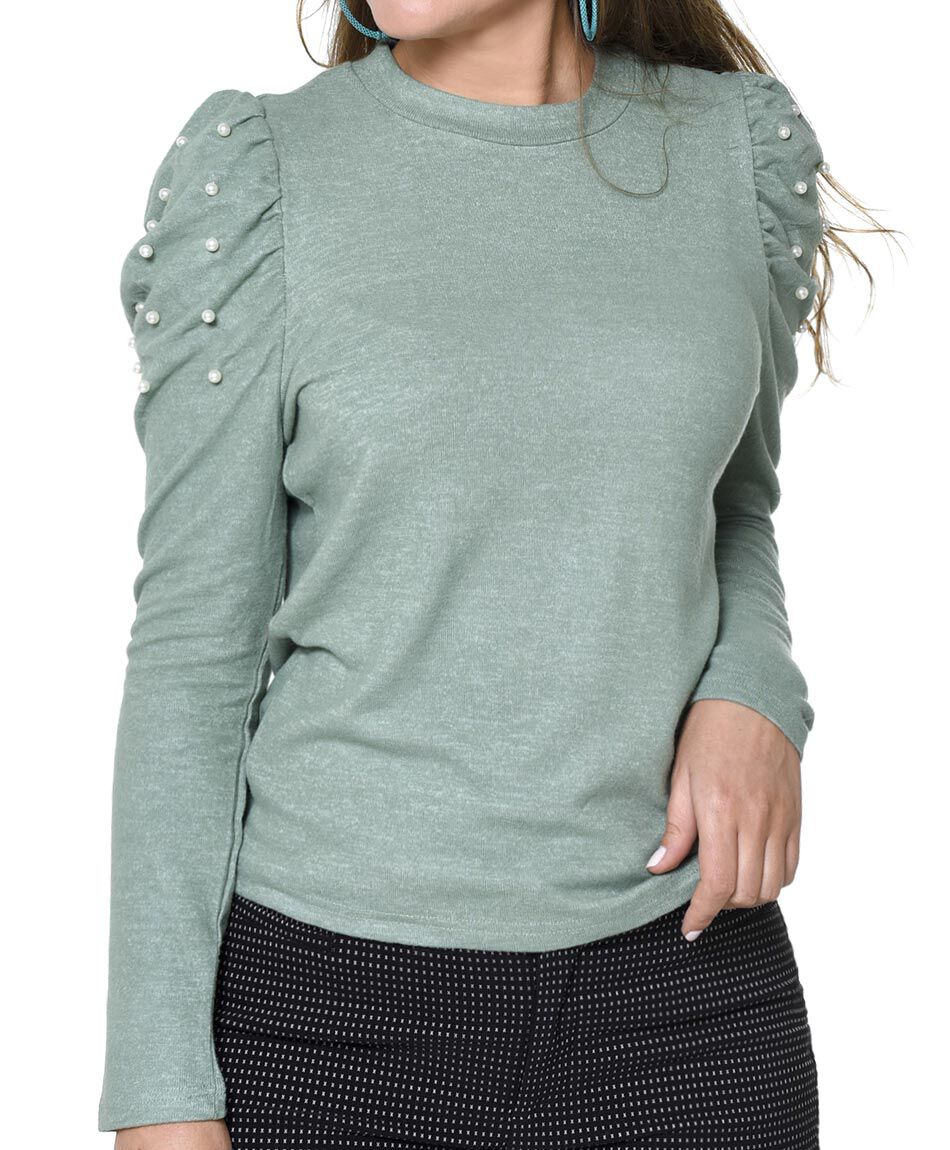 Polera manga puff perlas