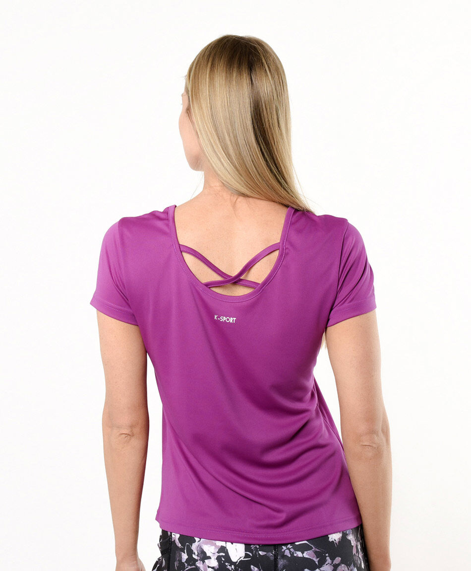 Remera deportiva mujer lisa cruzada en espalda