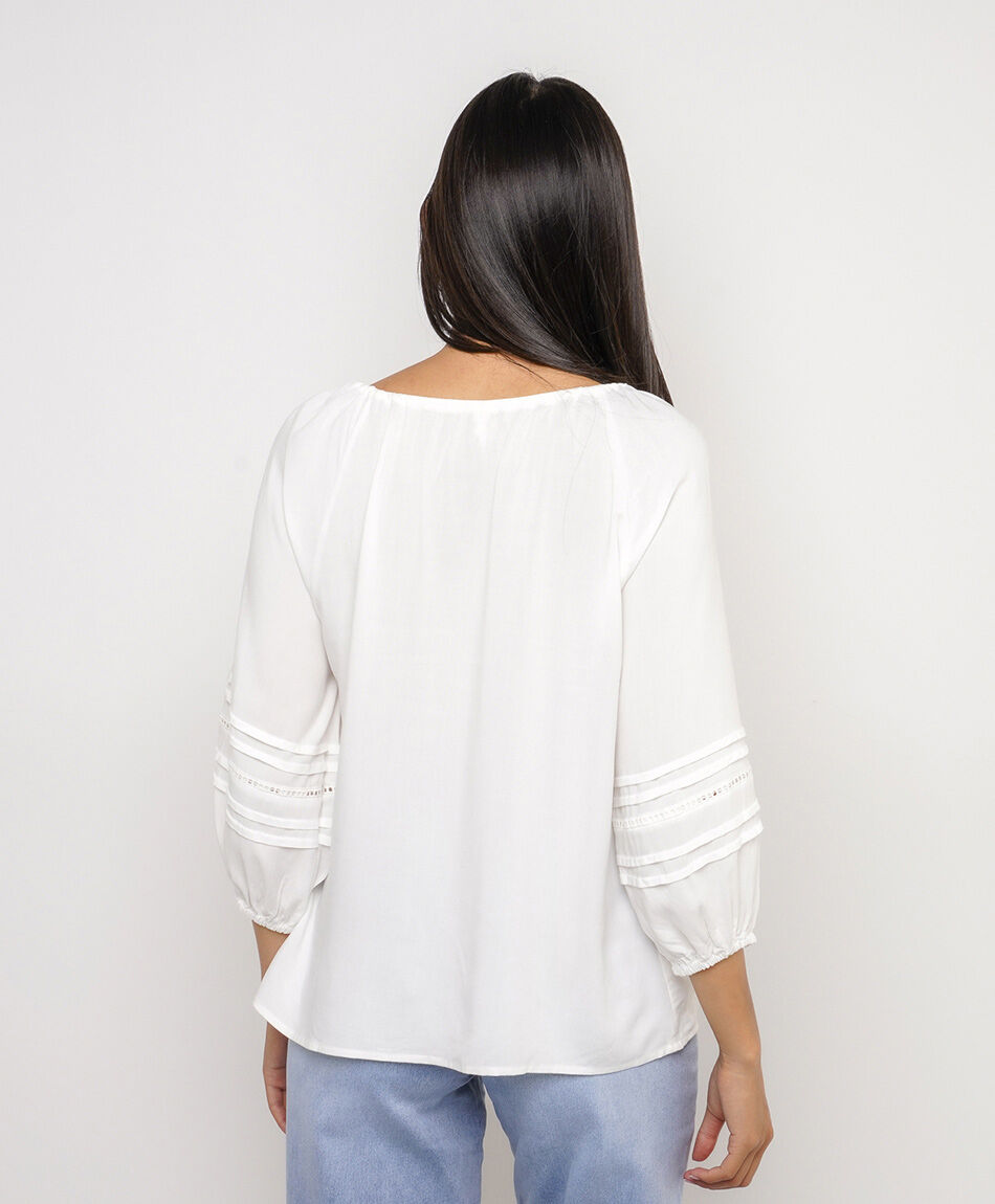 Camisa mujer manga recogida white