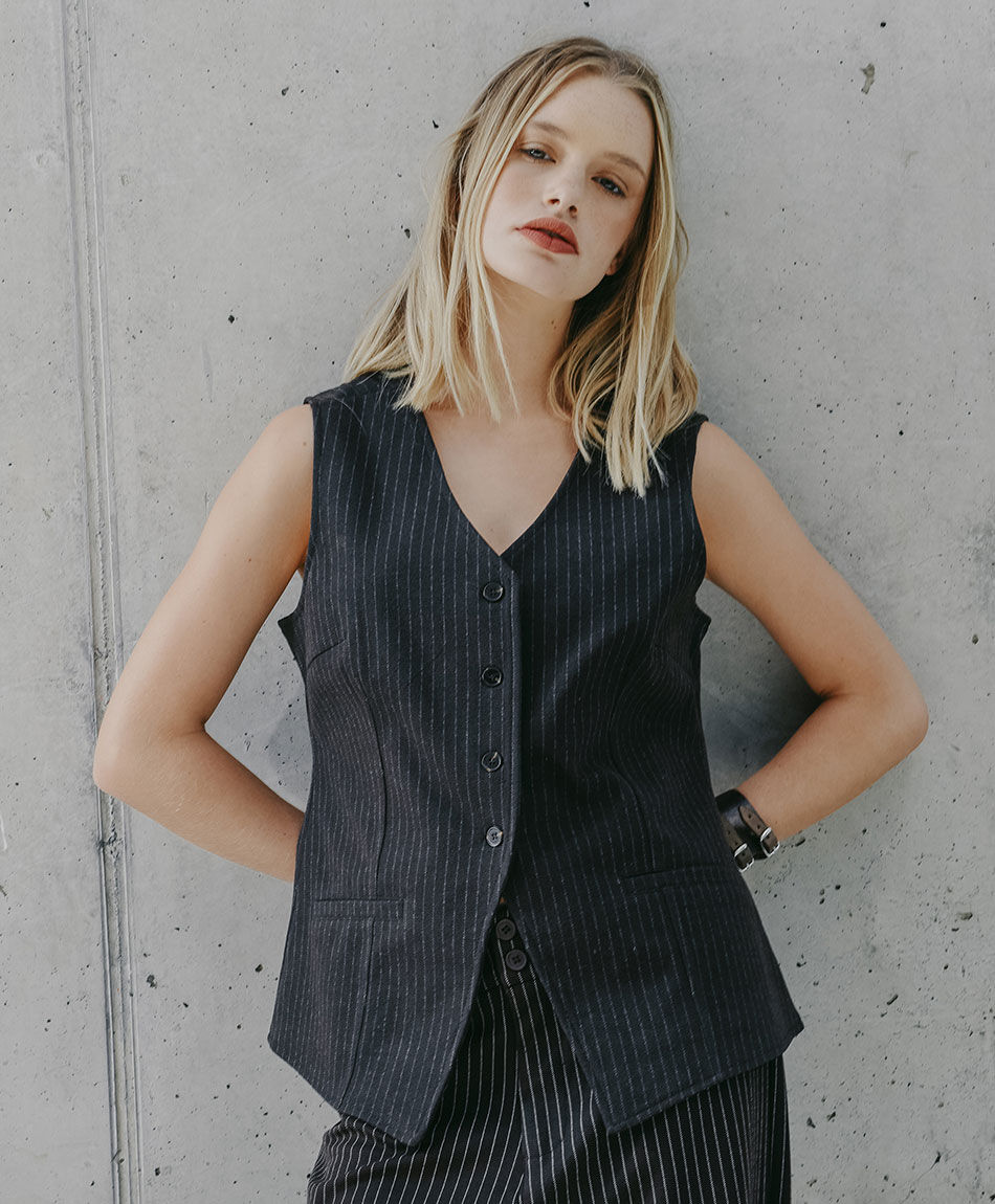 Vest mujer l&iacute;neas brown