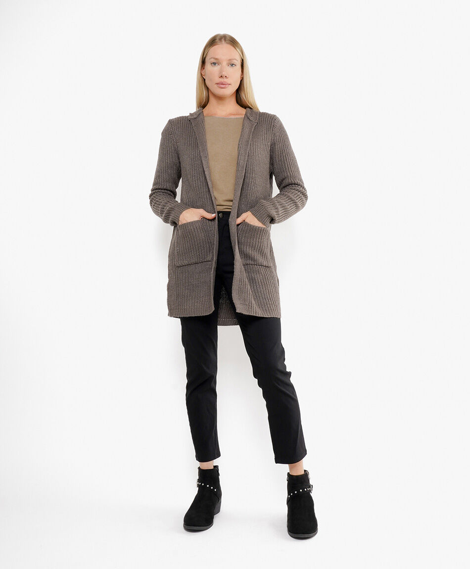 Cardigan mujer largo con gorro
