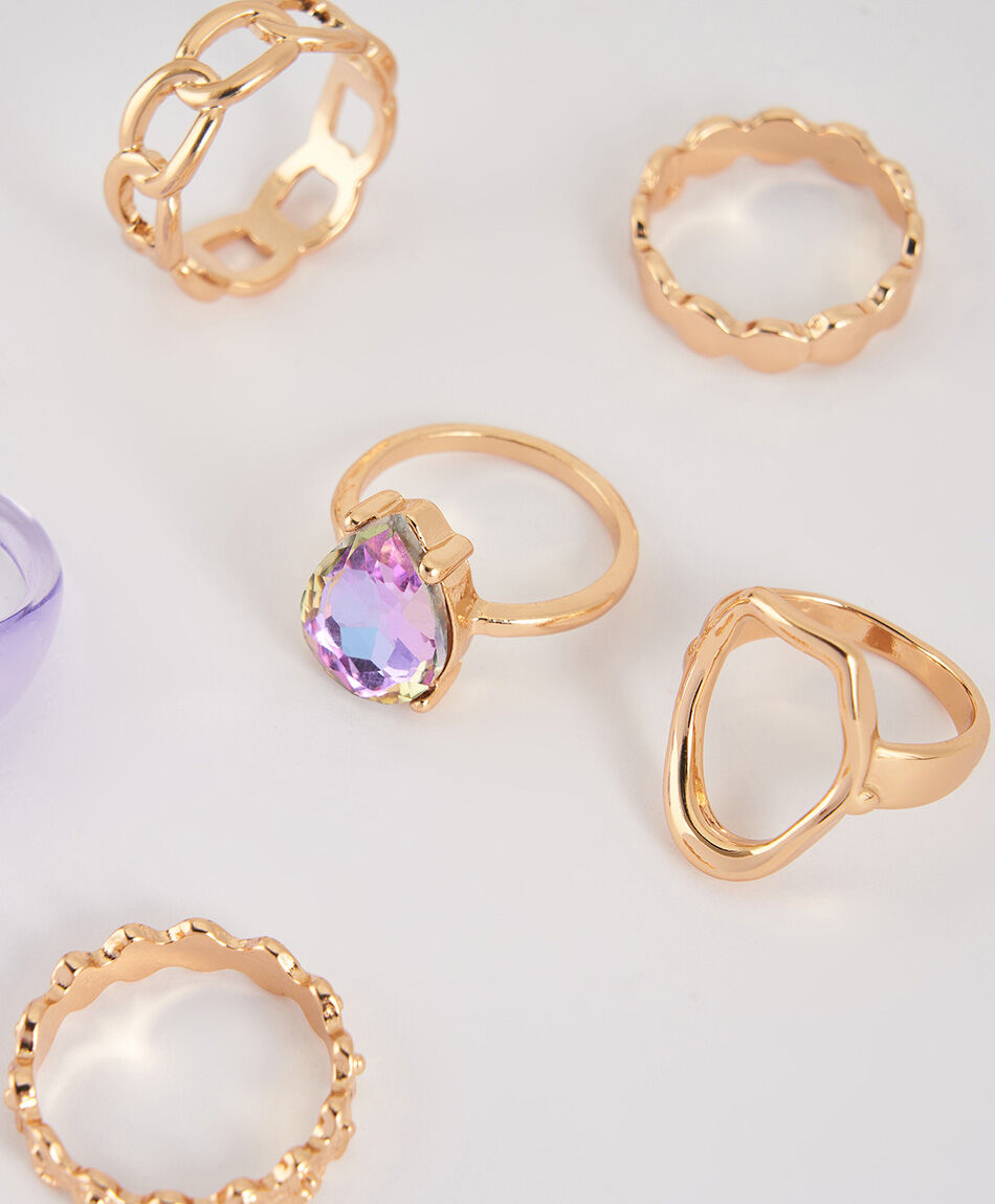 Set 6 anillos mujer detalles lilas