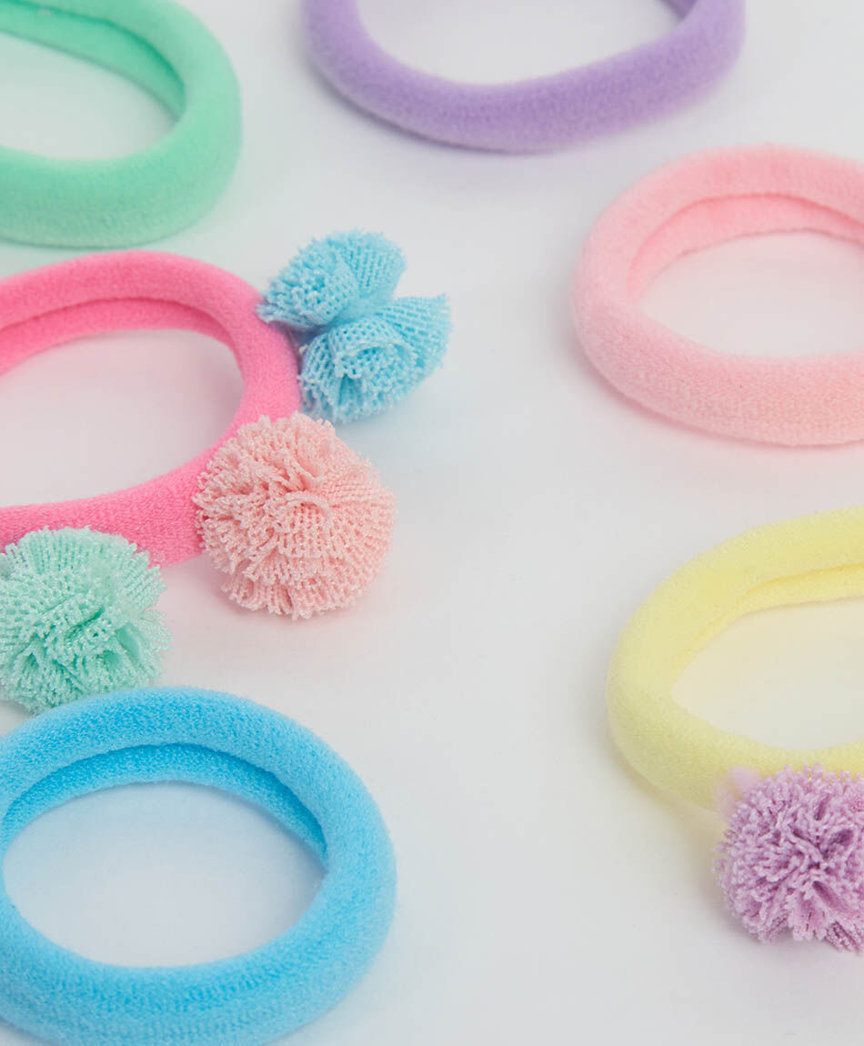 Set 6 colets infantiles pompones