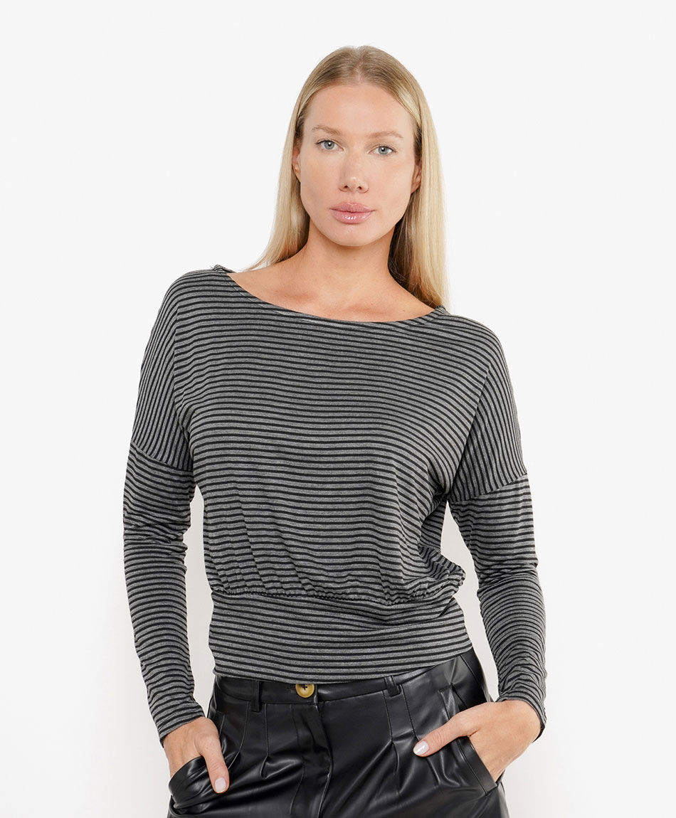 Remera mujer rayas pretina ancha