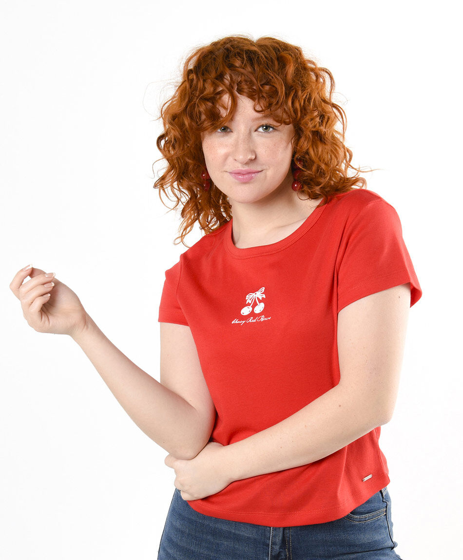 Polera mujer roja cerezas