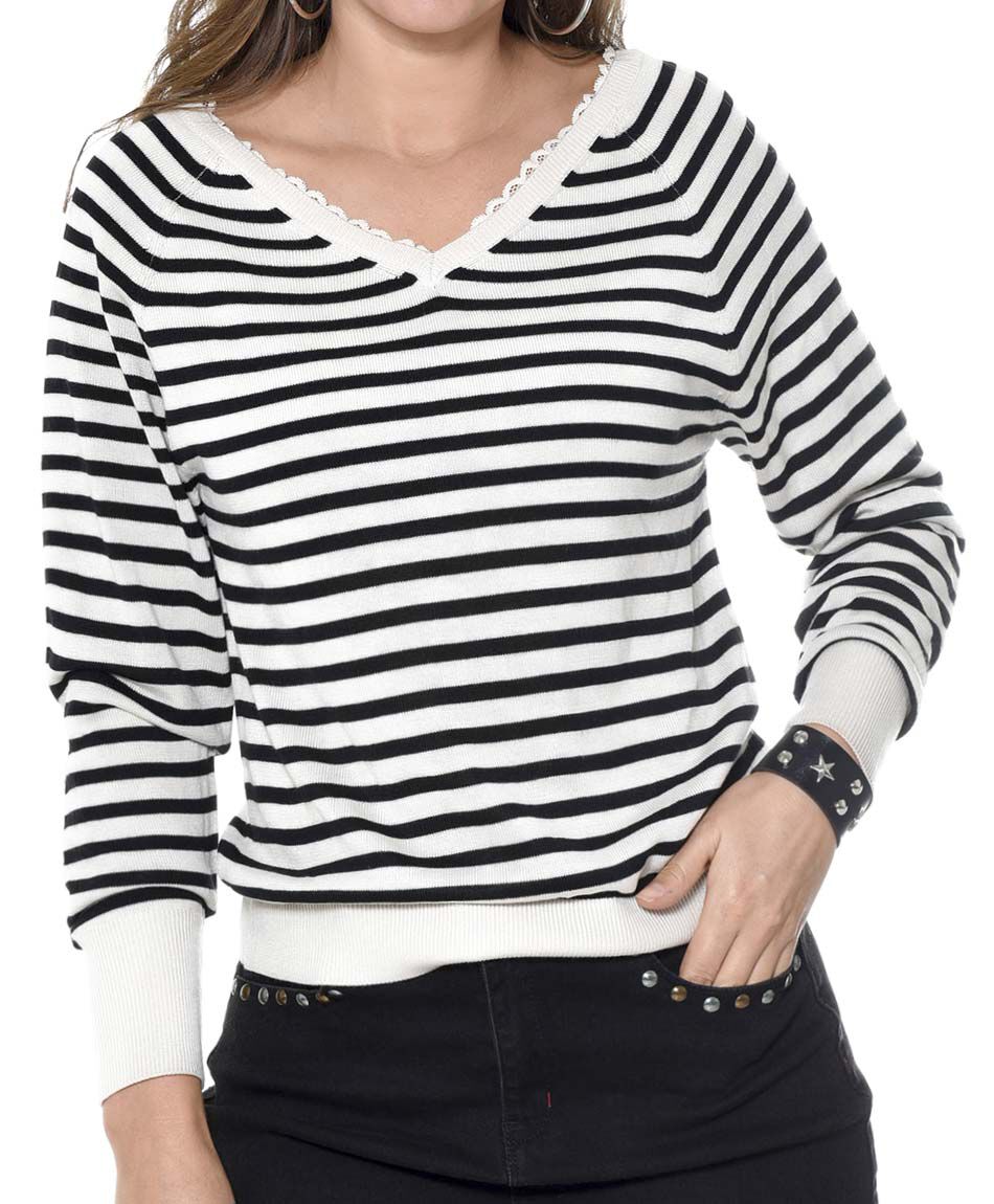 Sweater listas y encaje