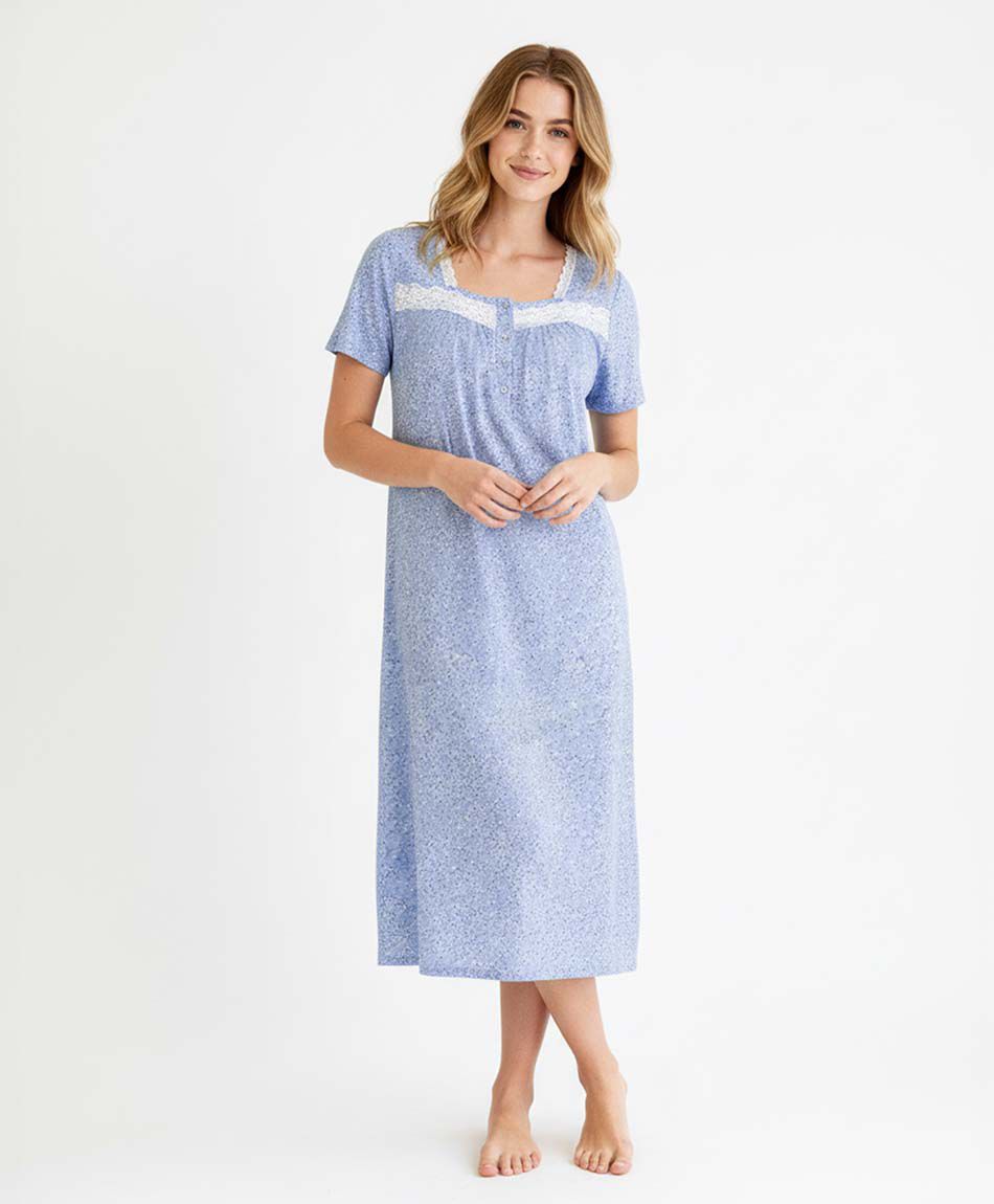 Camisa de dormir mujer encajes florcitas azul