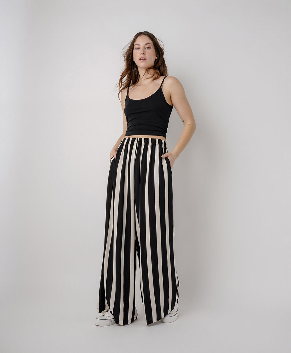 Pantal&oacute;n mujer palazzo l&iacute;neas bicolor