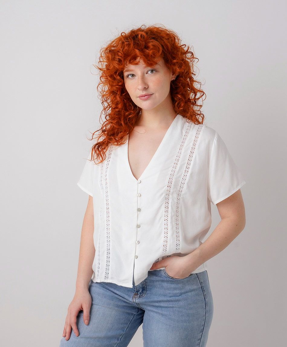 Camisa mujer l&iacute;neas encaje