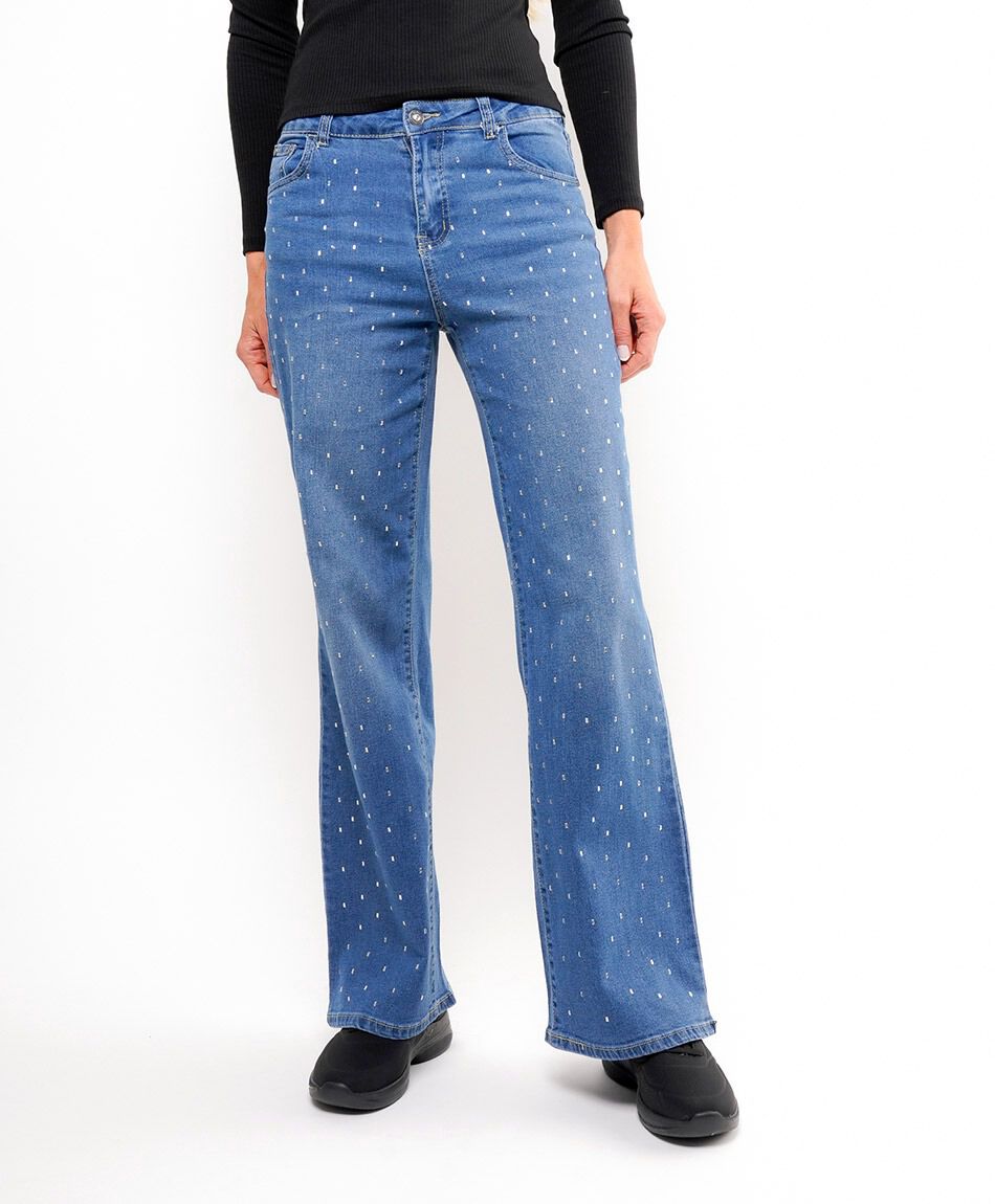 Jeans mujer wide leg brillos&nbsp;
