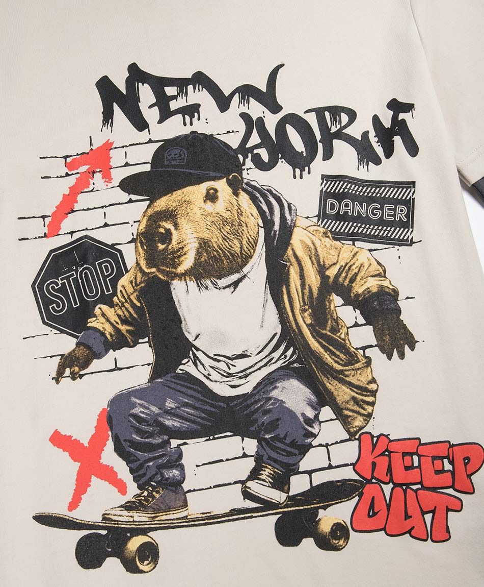 Remera ni&ntilde;o manga larga capibara skate