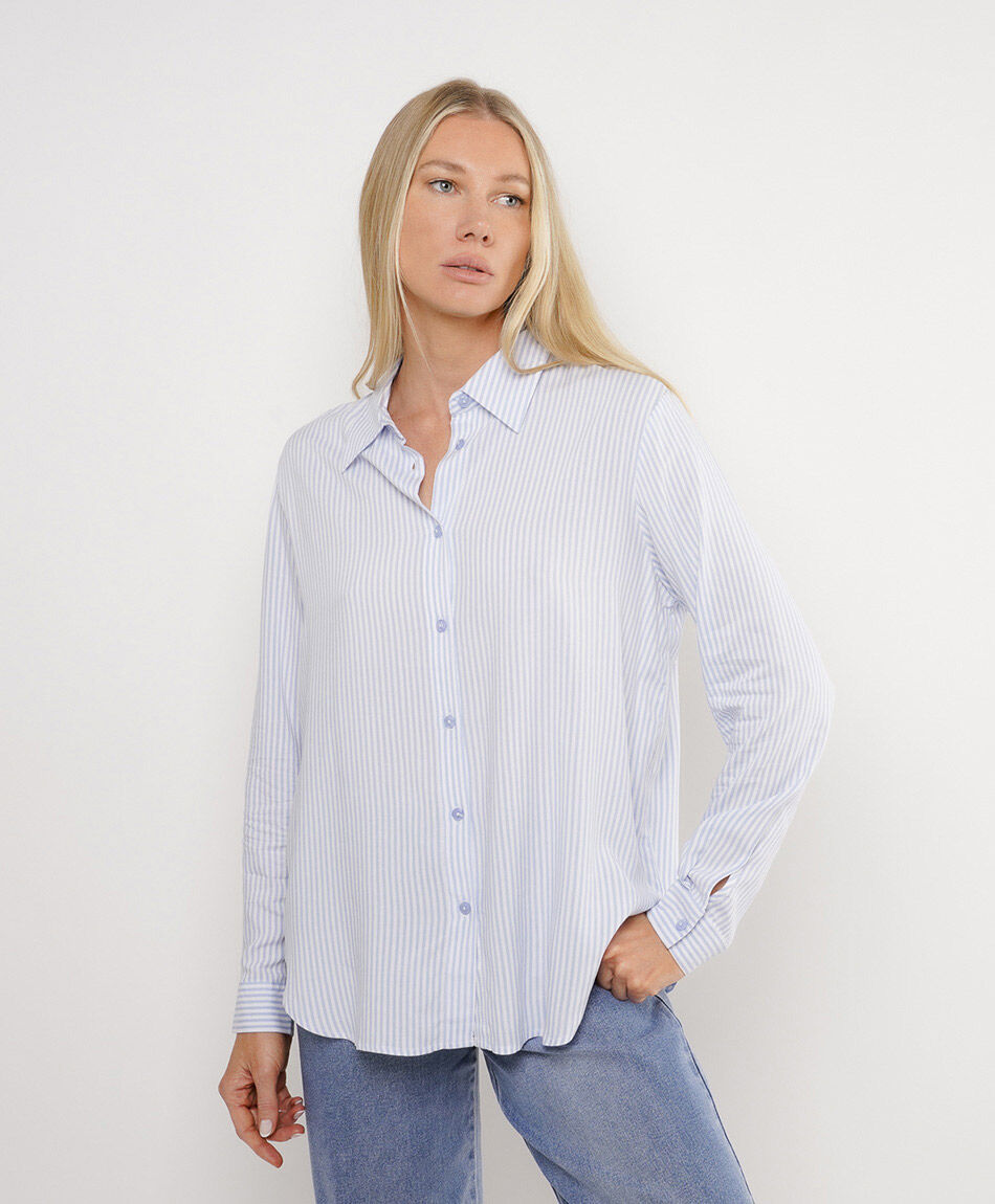Camisa mujer l&iacute;neas azul