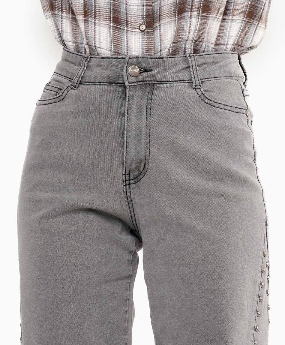 Jeans mujer wide leg tachas grey