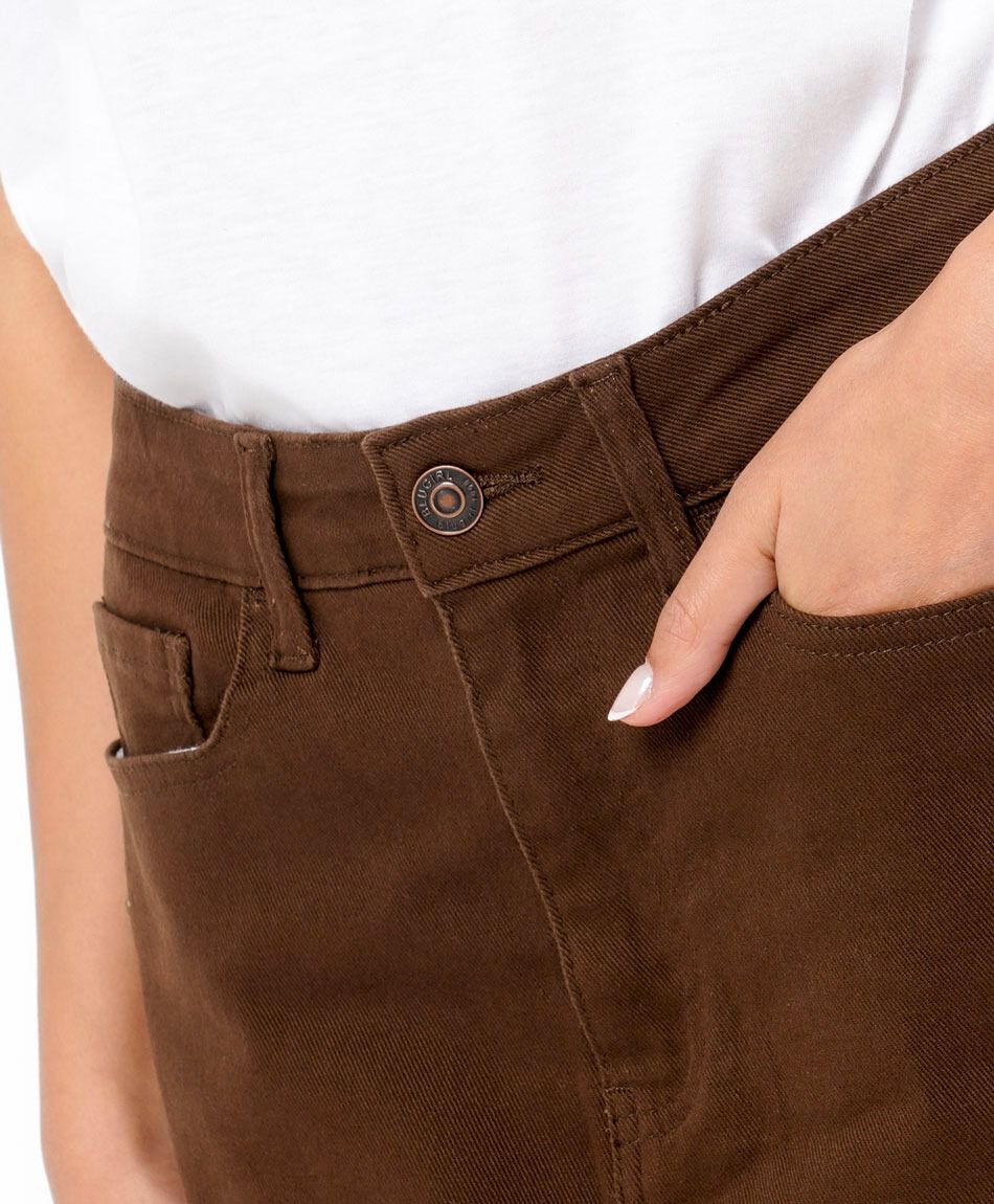 Pollera mujer denim caf&eacute; tachas