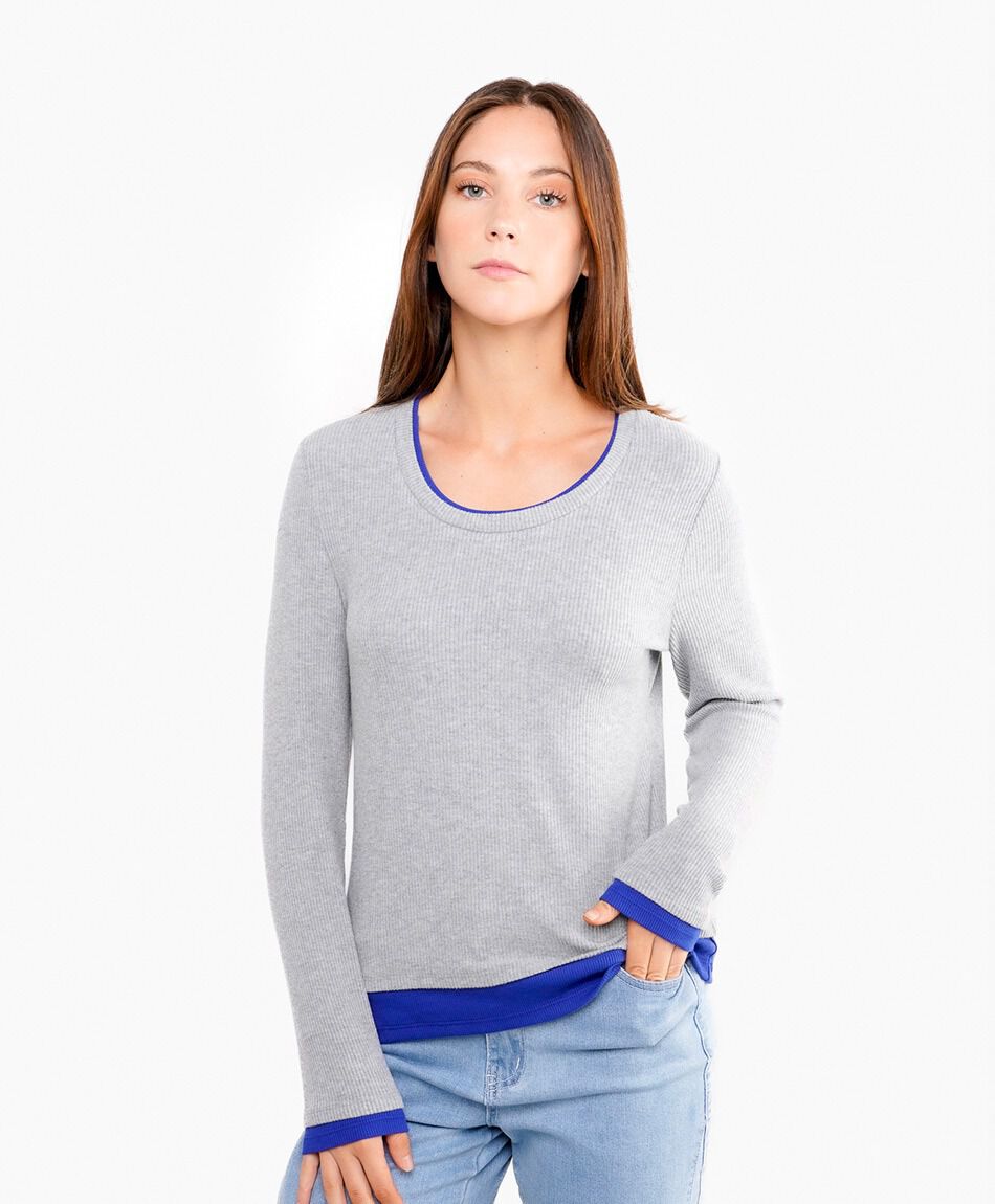 Remera mujer contraste azul