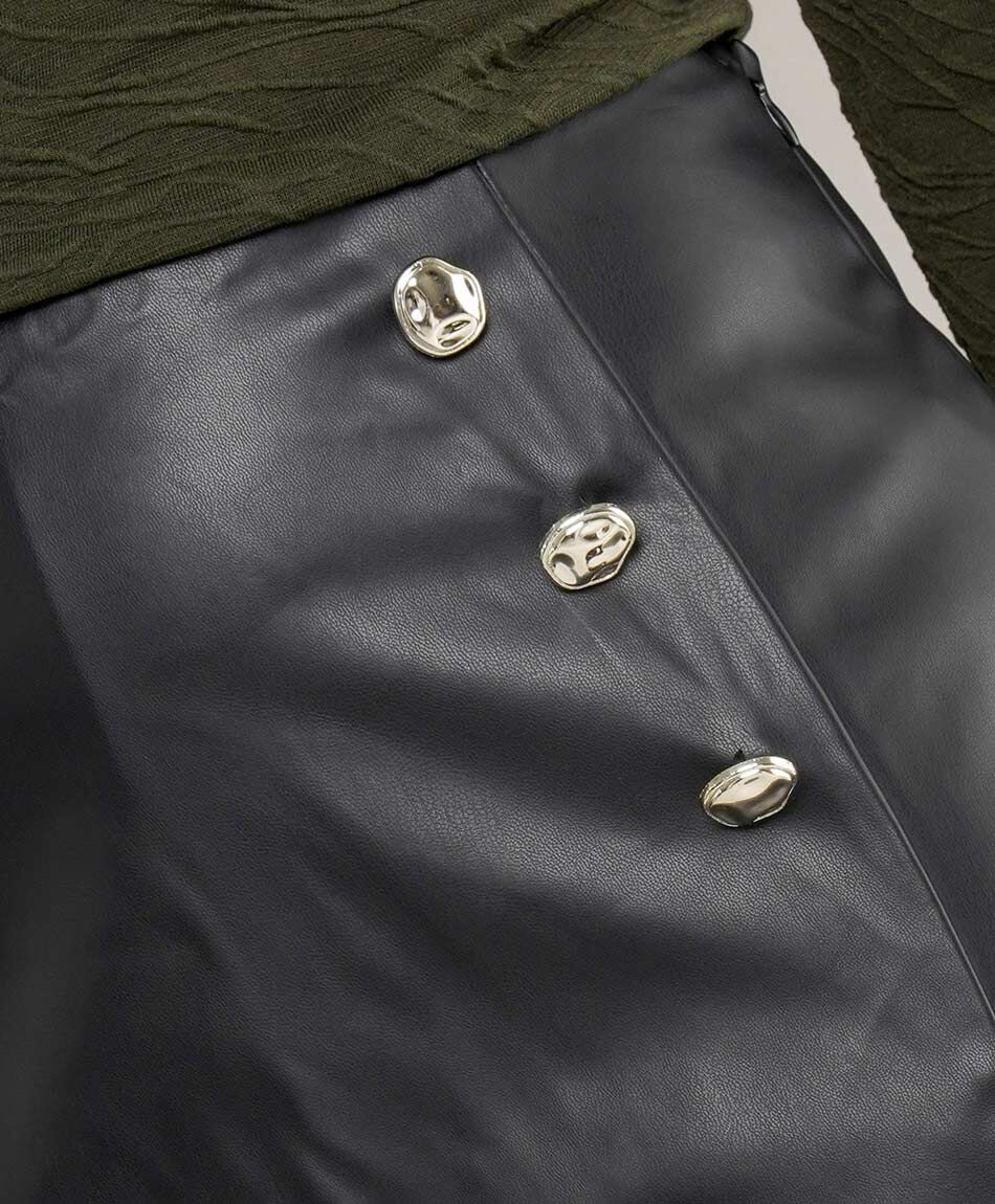 Mini pollera mujer short cuerina botones