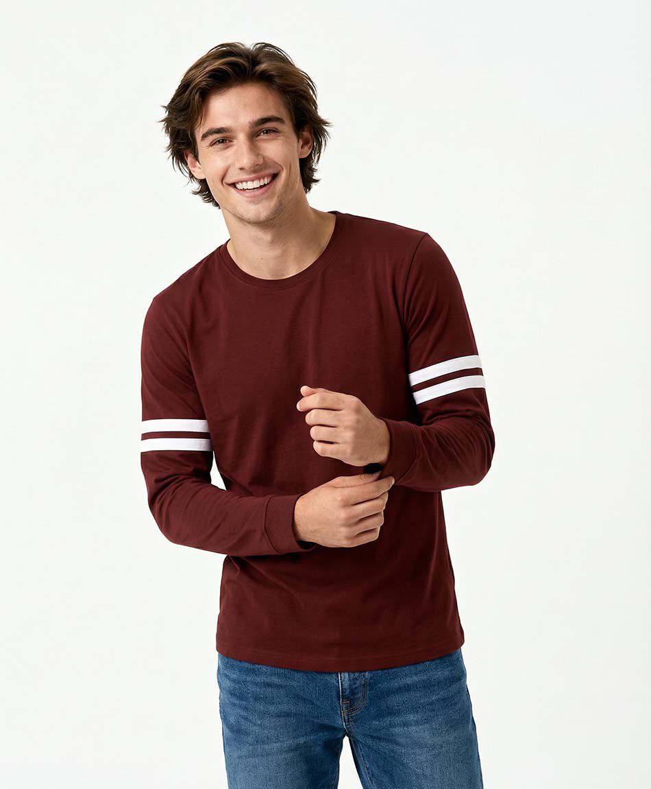Remera hombre manga larga linea doble white