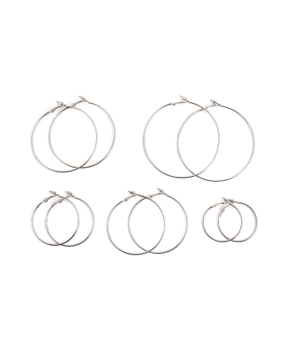 Set 5 aros mujer argollas plateadas