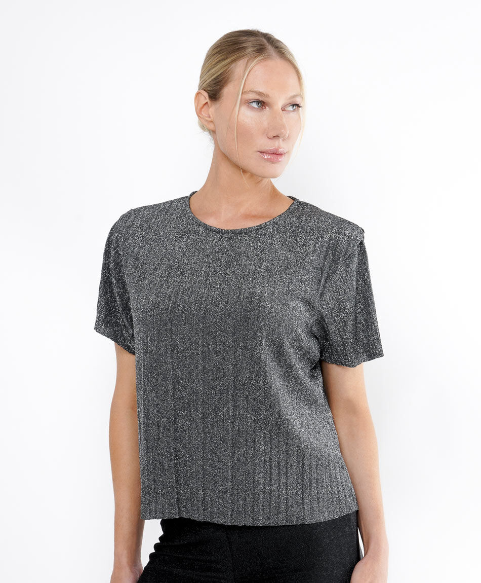 Remera mujer plisada plata