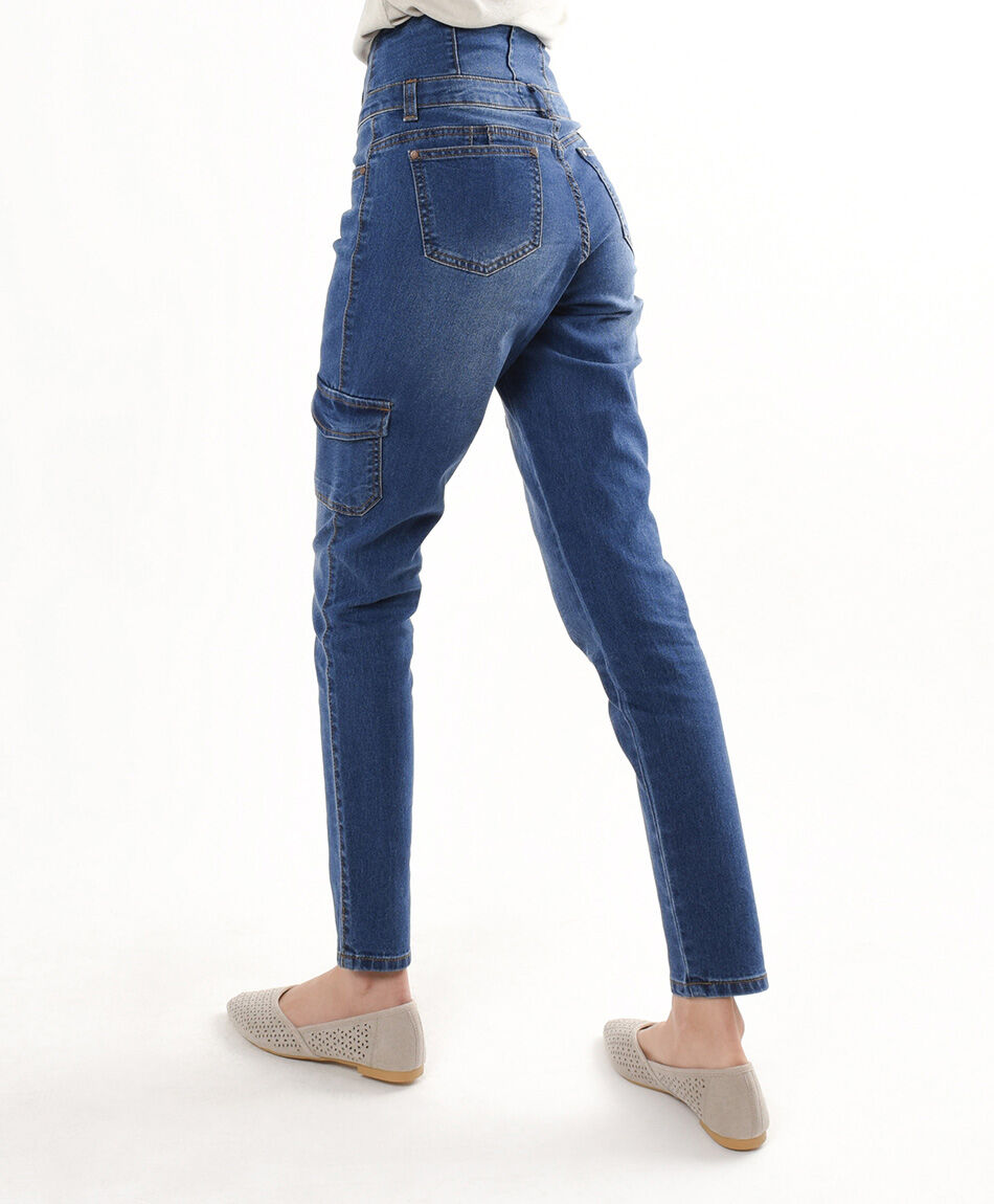 Jeans mujer cargo pretina ancha